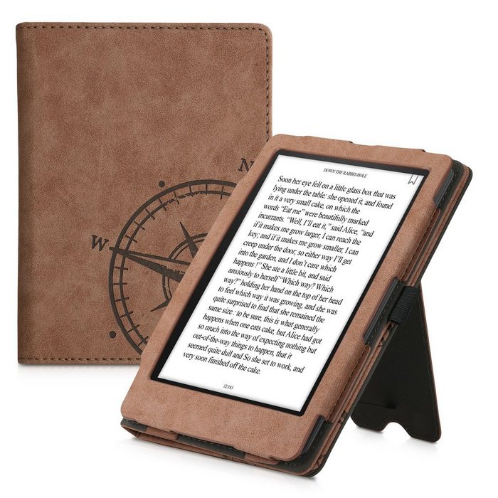 kwmobile E-Reader-Hülle Flip Hülle für Amazon Kindle Paperwhite 11. Generation 2022 Cover Handschlaufe - Kompass Vintage Design