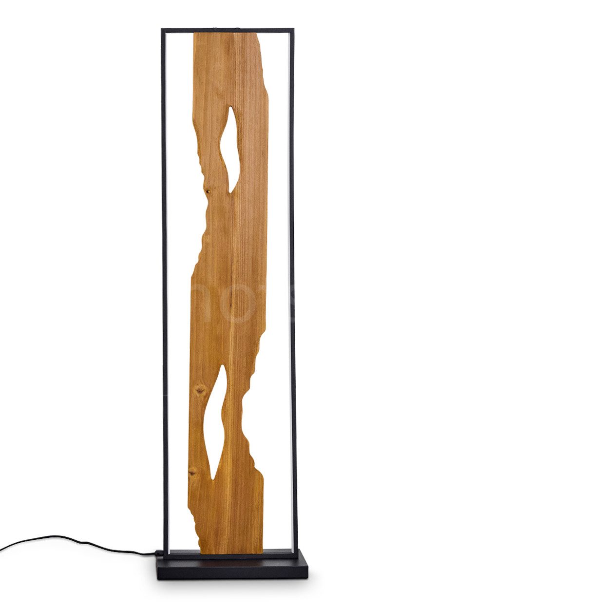 hofstein Stehlampe »Azeglio« Stehlampe aus Metall/Holz/Kunststoff in Schwarz/Natur/Weiß, 3000 Kelvin, Bodenlampe m. Fußschalter u. Lichteffekt, 2300 Lumen