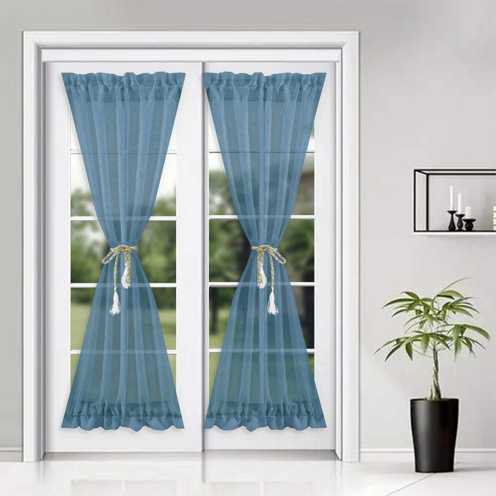 HOMEIDEAS, transparent, Türvorhang, Französische Stangendurchzug Blau (1 St),
