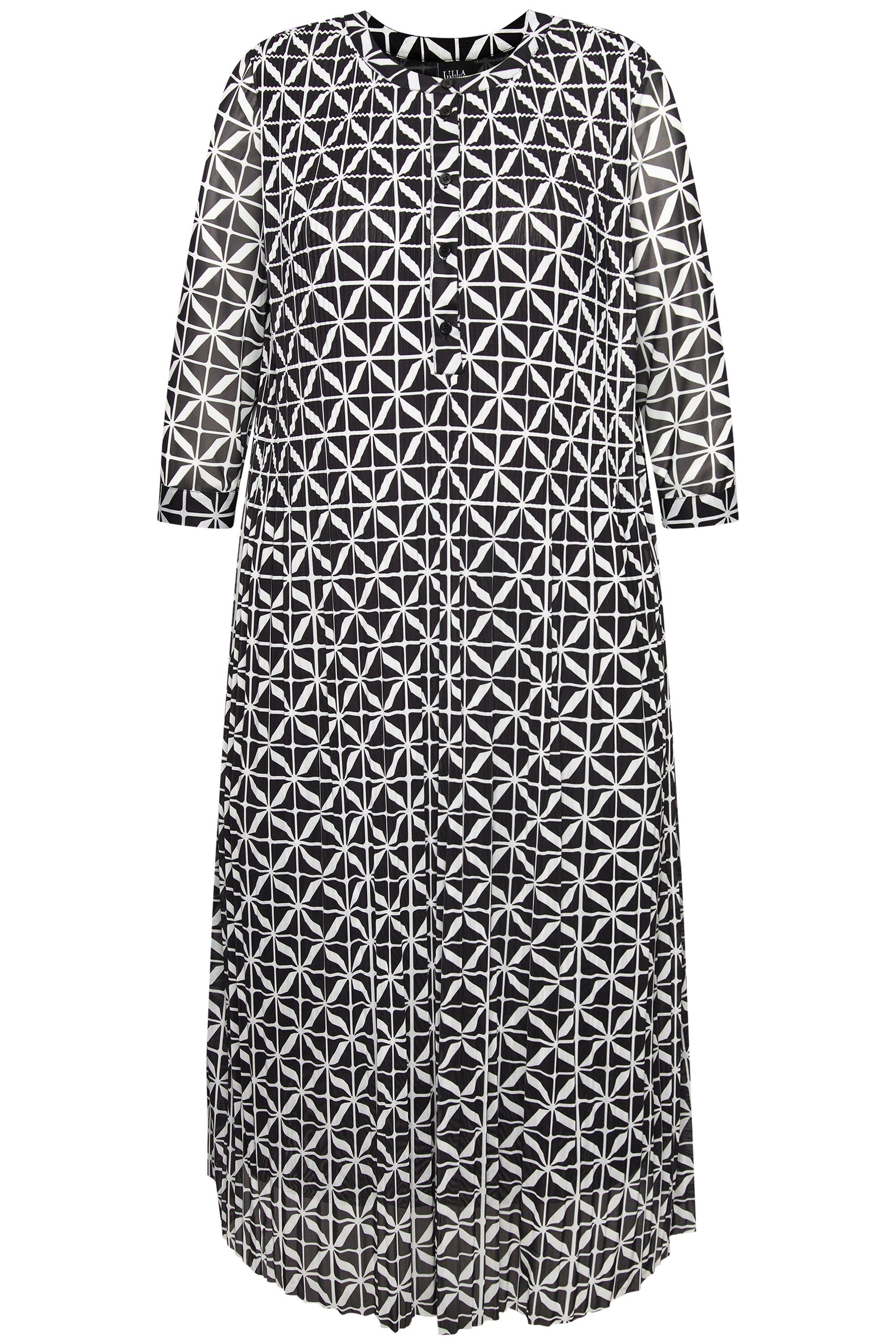 Ulla Popken Midikleid Mesh-Maxikleid doppellagig Rundhals 3/4-Arm