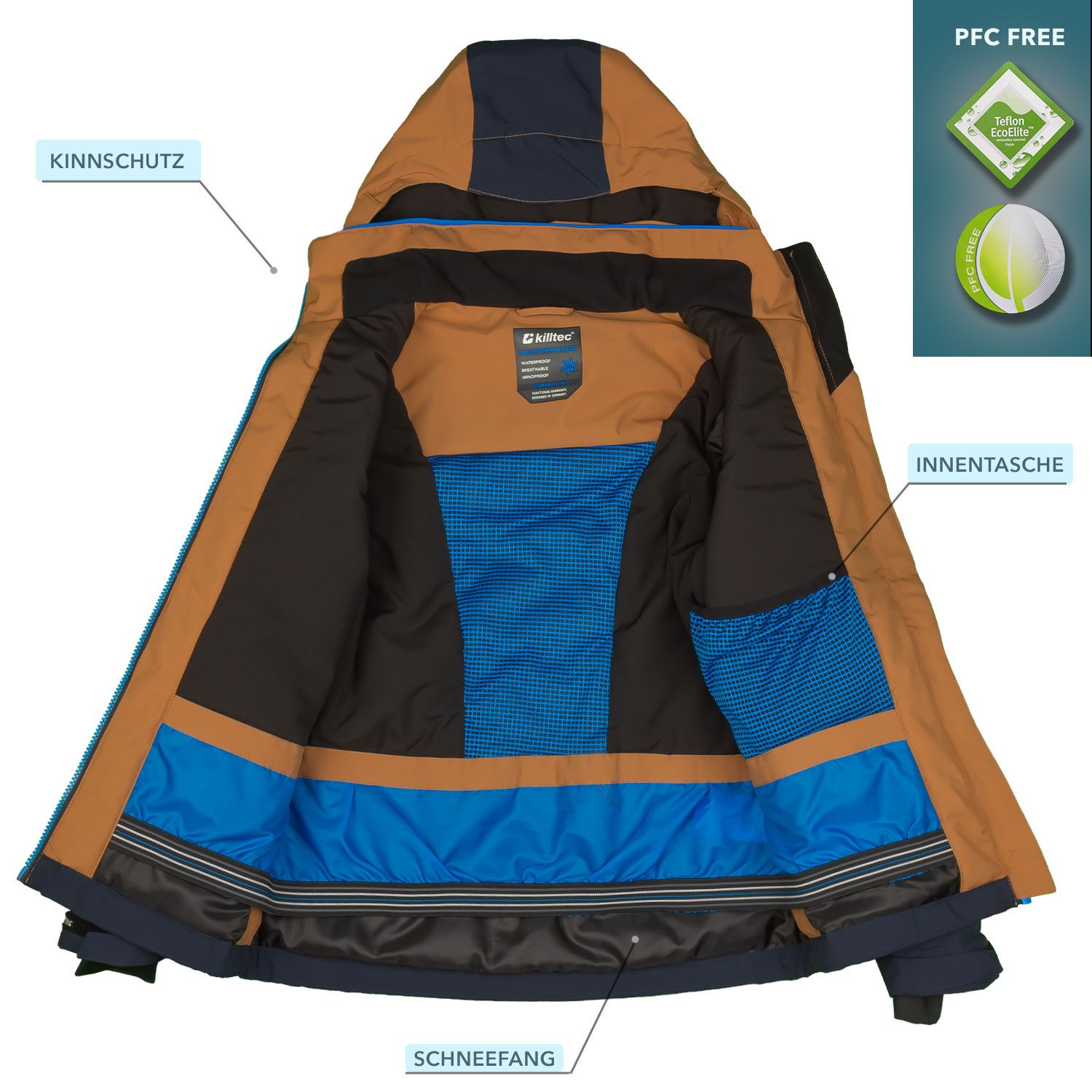 Killtec Skianzug Jungen Skijacke braun + Skihose dunkelblau, verschweißte Nähte