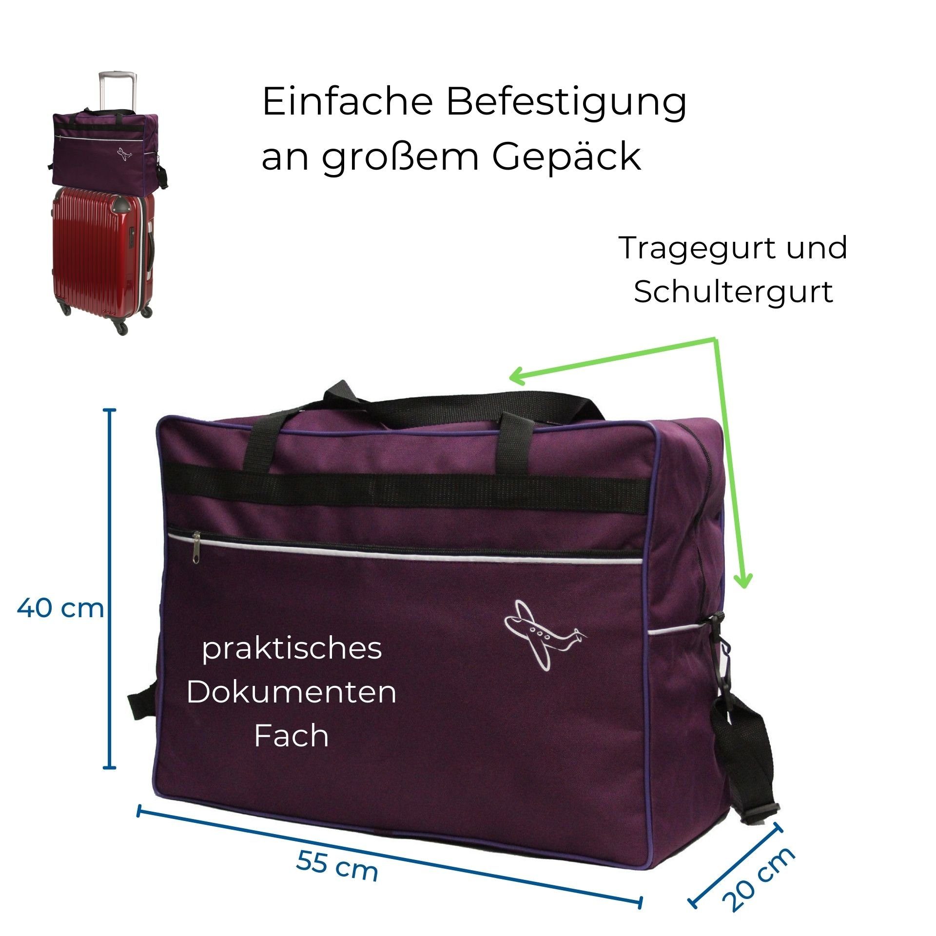 cm Koffer 40 Lila HANDGEPÄCK, Reisetasche Reise 55 Aves-24 REISETASCHE x 20 Boardgepäck x