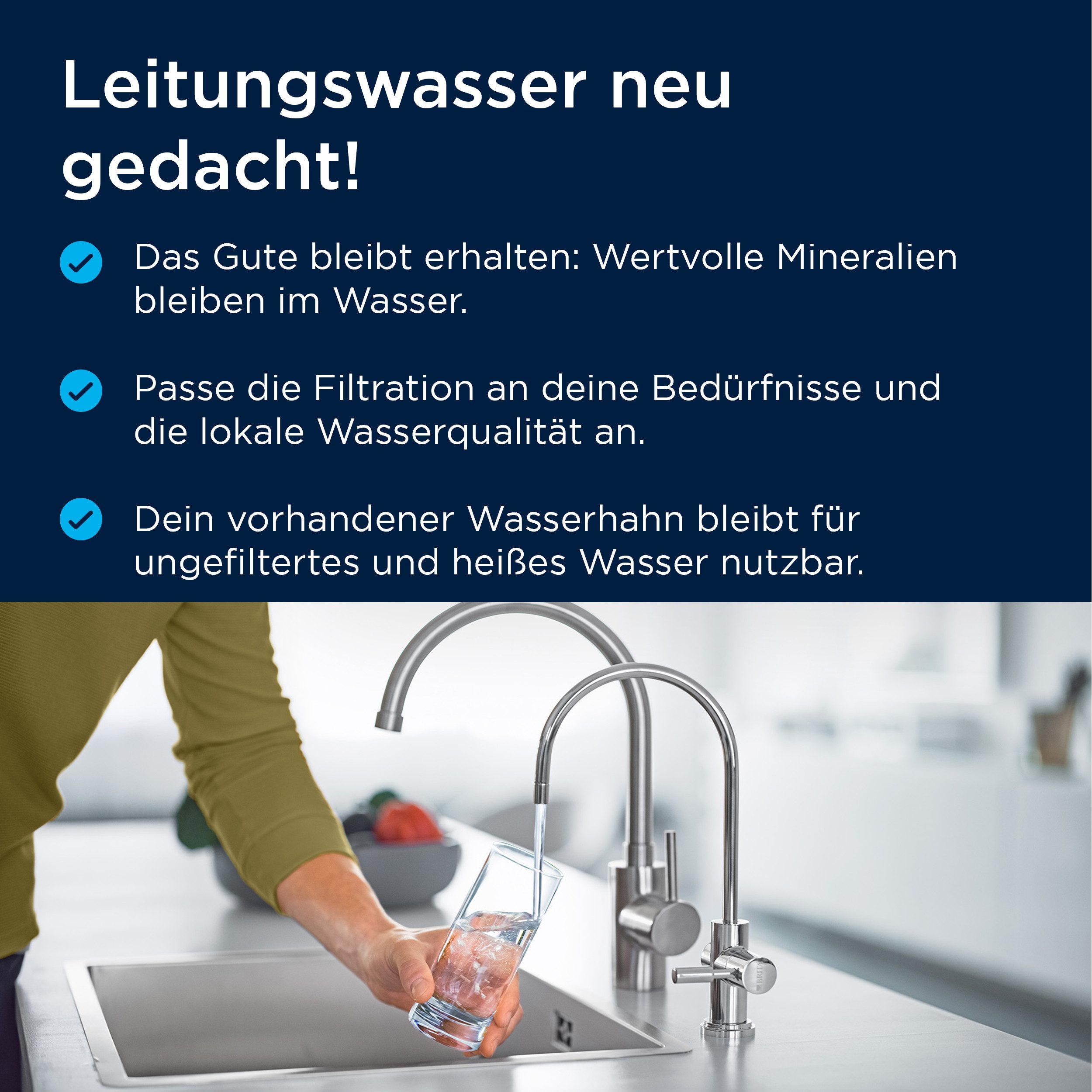BRITA Küchenarmatur mypure P1 Wasserfilter-System inkl. Wasserhahn, 1x P1000 Filter (Armatur, Kartusche, Filterkopf, Halterung, Schläuche, Adapter, T-Stück) Arm – Bild 3 von 5