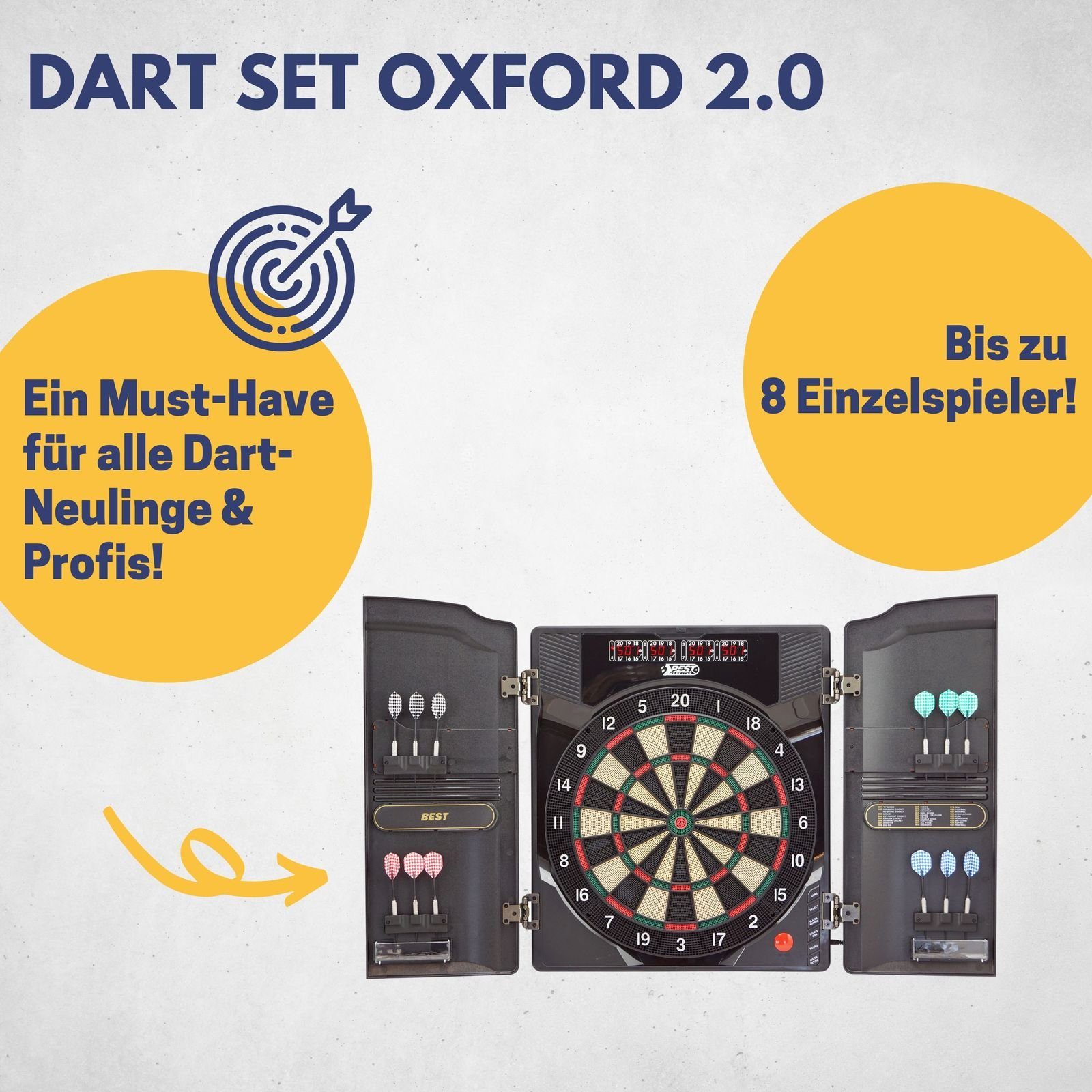 B Best Sporting Dartautomat Dart Set Oxford 2.0 mit 18 Dartpfeilen/Ersatzspitzen & Etui, Dartscheibe elektronisch im hochwertigen Set