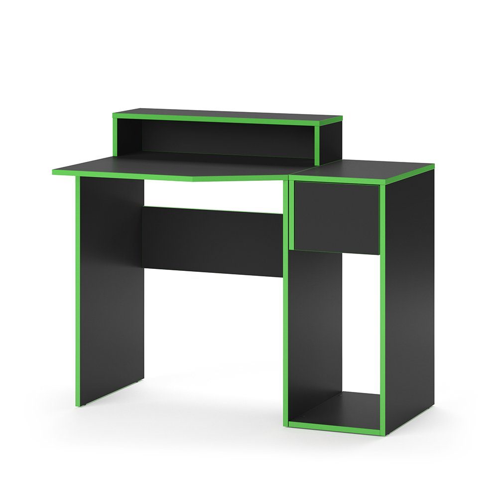 Computerecktisch Computermöbelset KRON Computertisch Schwarz/Grün Set 7 Vicco