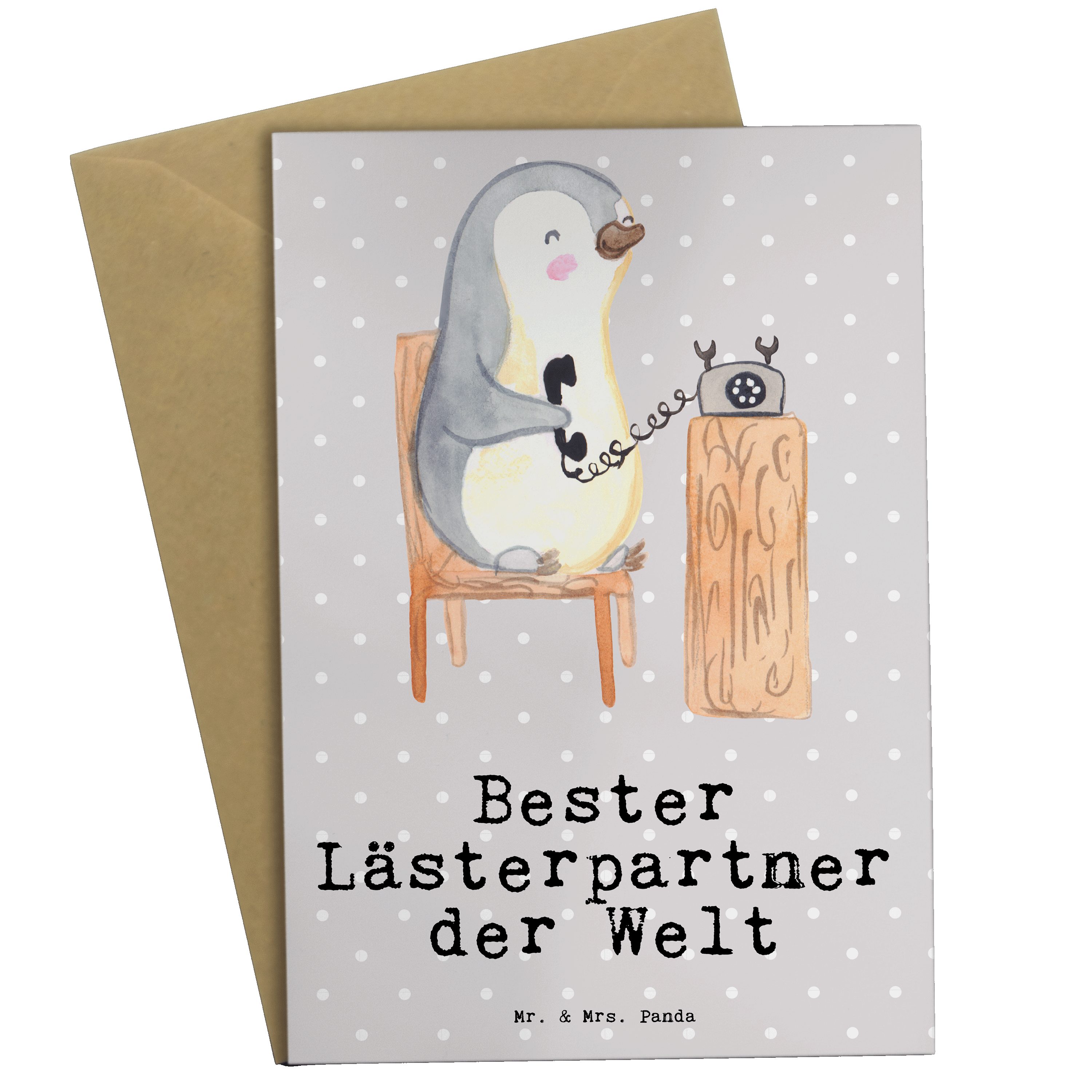 Mr. & Mrs. Panda Grußkarte Welt - Pinguin Geschenk, Pastell - Bester der Klap Lästerpartner Grau