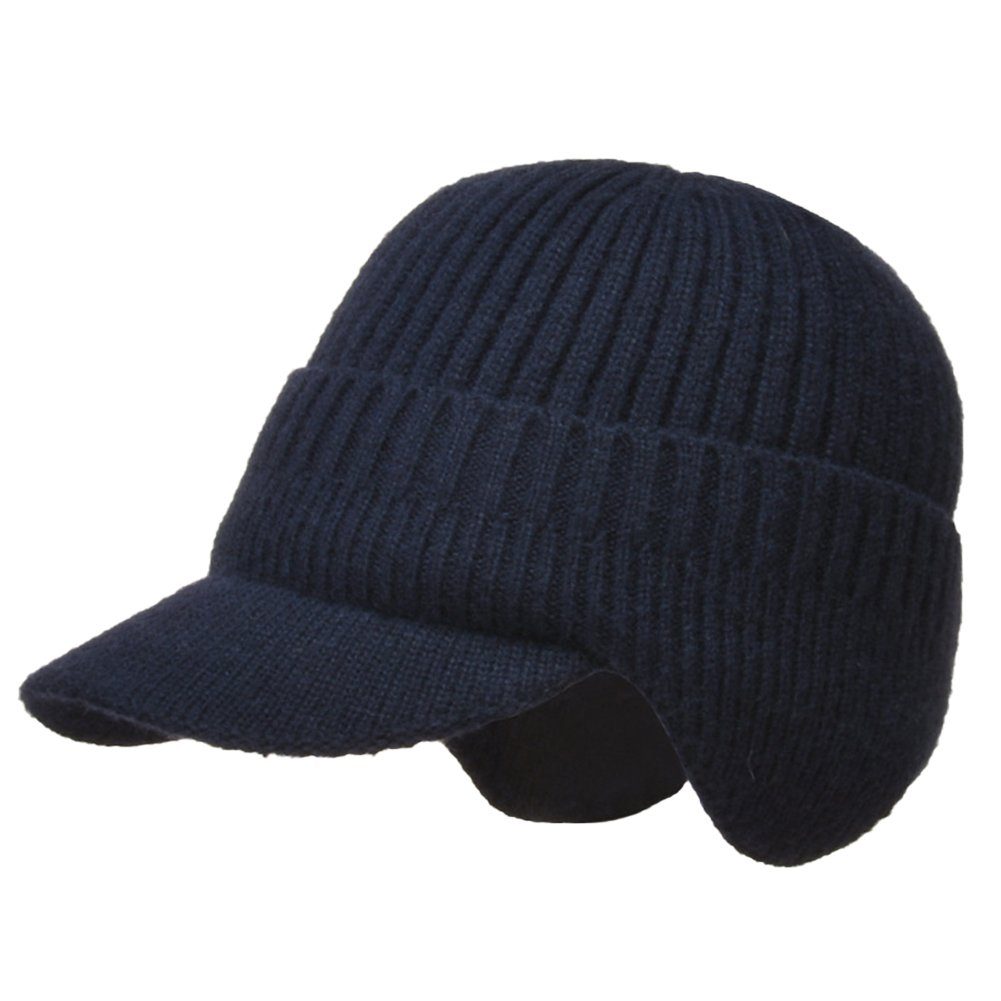 ManKle Strickmütze Herren Wintermütze Beanie Cap Ohrenschutz Warm Strickmütze Navy | Strickmützen