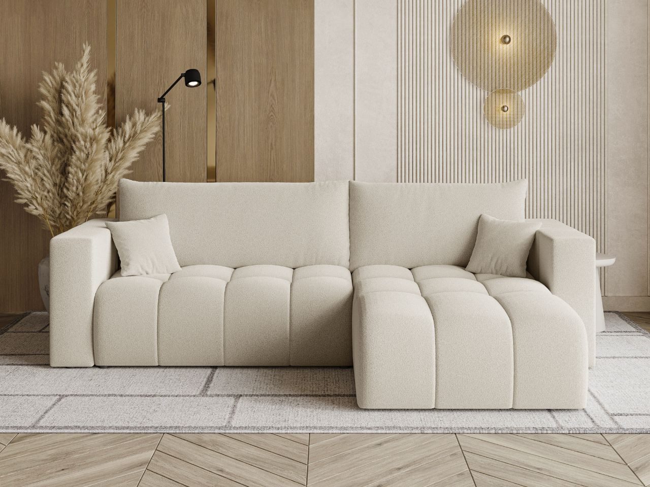 GrainGold Ecksofa L-Form Neva L, Set, Schlaffunktion, Wellenfedern, Freistehende, Bettkasten, DL-Mechanismus