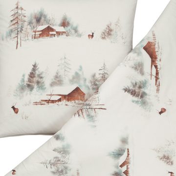 Bettwäsche Estella Mako Jersey Bettwäsche 135x200 Laurin schnee Hütte Wald Bäume, Estella, Mako-Jersey, 2 teilig