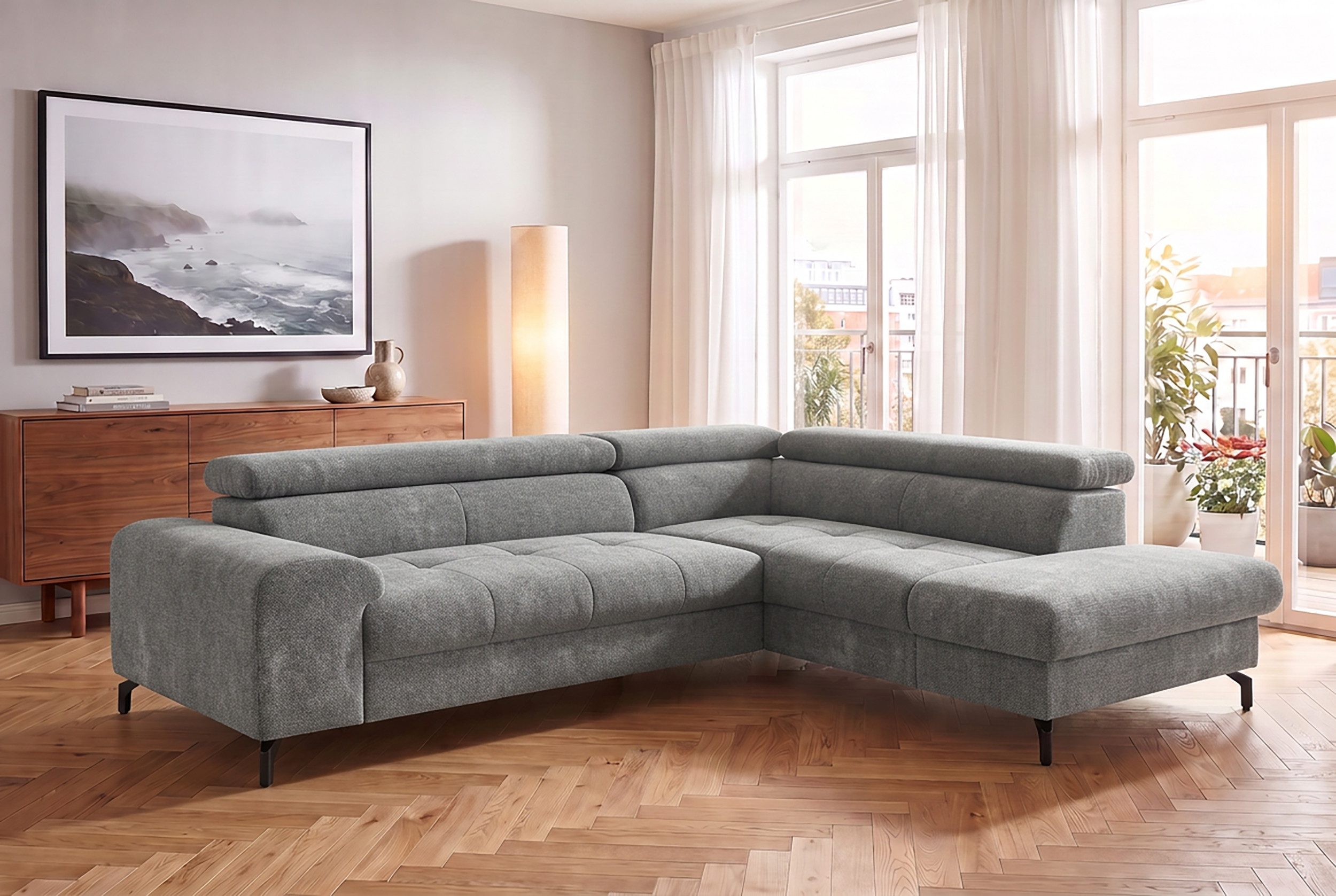 COTTA Ecksofa Aura L-Form, B: 260 cm, inkl. Schlaffunktion, auch in Cord, Kopfteile, extra Bettkasten, Fußhöhe 12cm, Liegefläche 176x123cm