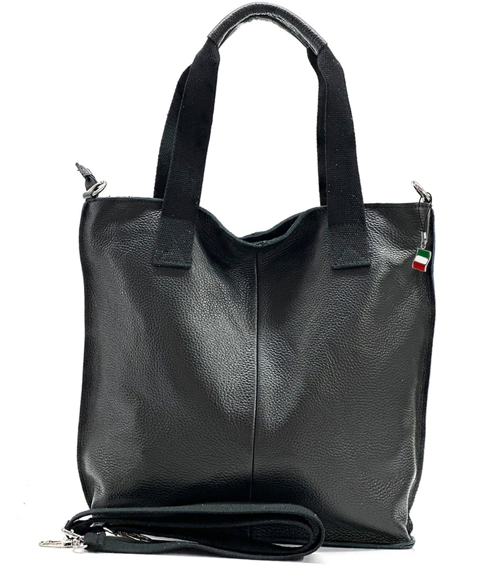 FLORENCE Shopper Florence Echtleder Umhängetasche Damen (Shopper, Shopper), Damen Schultertasche, Shopper Leder, schwarz, Größe ca. 44cm