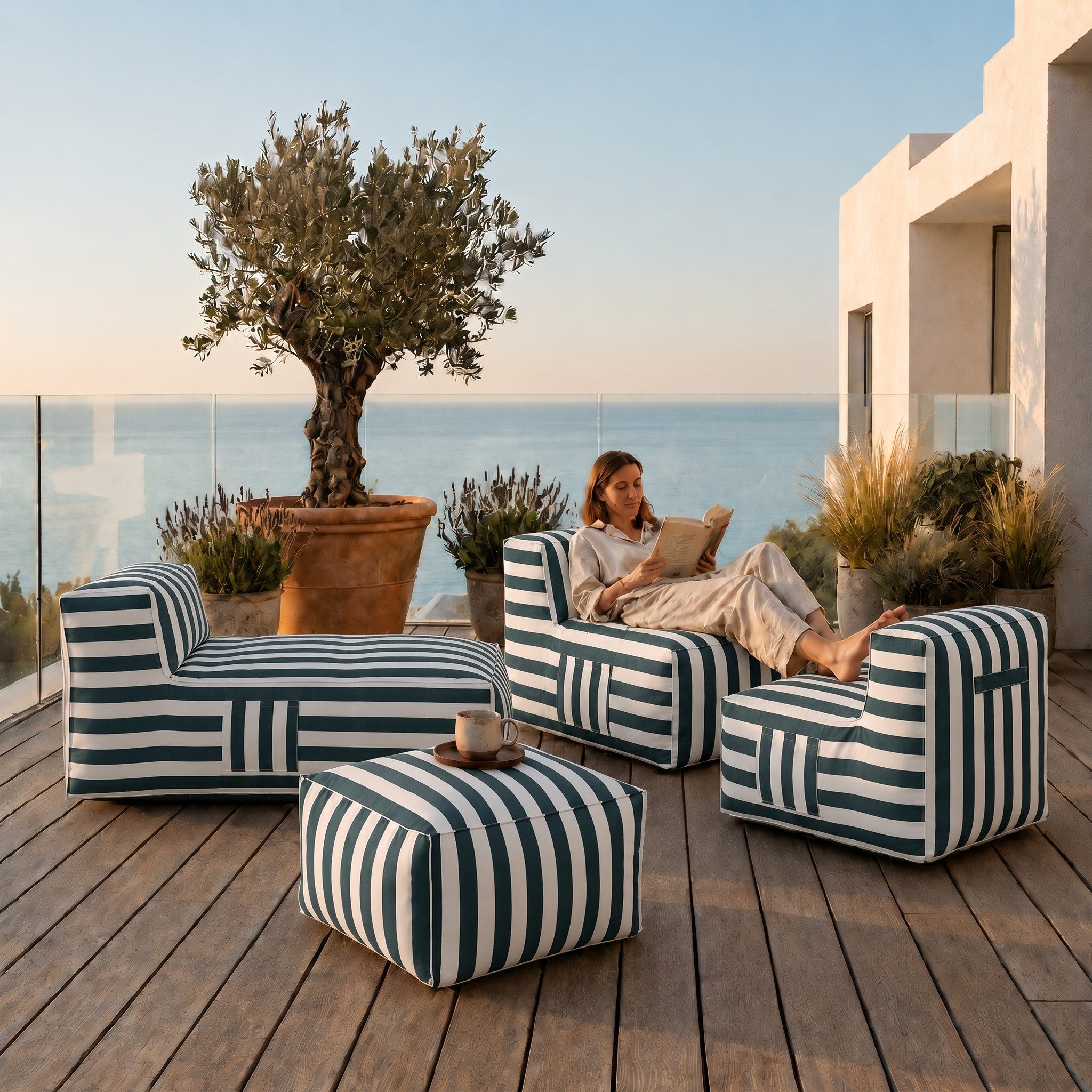 Muffo Gartenlounge-Set SOFT SET 3, (Set), mit Schaumstoffgranulat-Füllung, wasserabweisend, UV-beständig