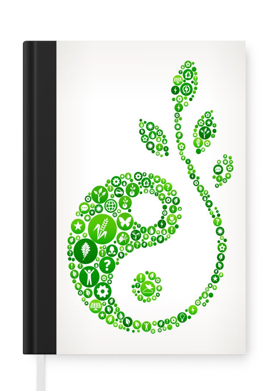 MuchoWow Notizbuch Eine Illustration des Yin und Yang Logos mit einer Pflanze, Journal, Merkzettel, Tagebuch, Notizheft, A5, 98 Seiten, Haushaltsbuch