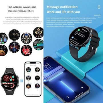 MYSHUN Herren mit Telefonfunktion Touchscreen IP68 Wasserdicht Sport Smartwatch (1.39 Zoll, Andriod iOS), mit Blutdruckmessung 123 Sportmodi 3 Uhrenarmbänder Aktivitätstracker
