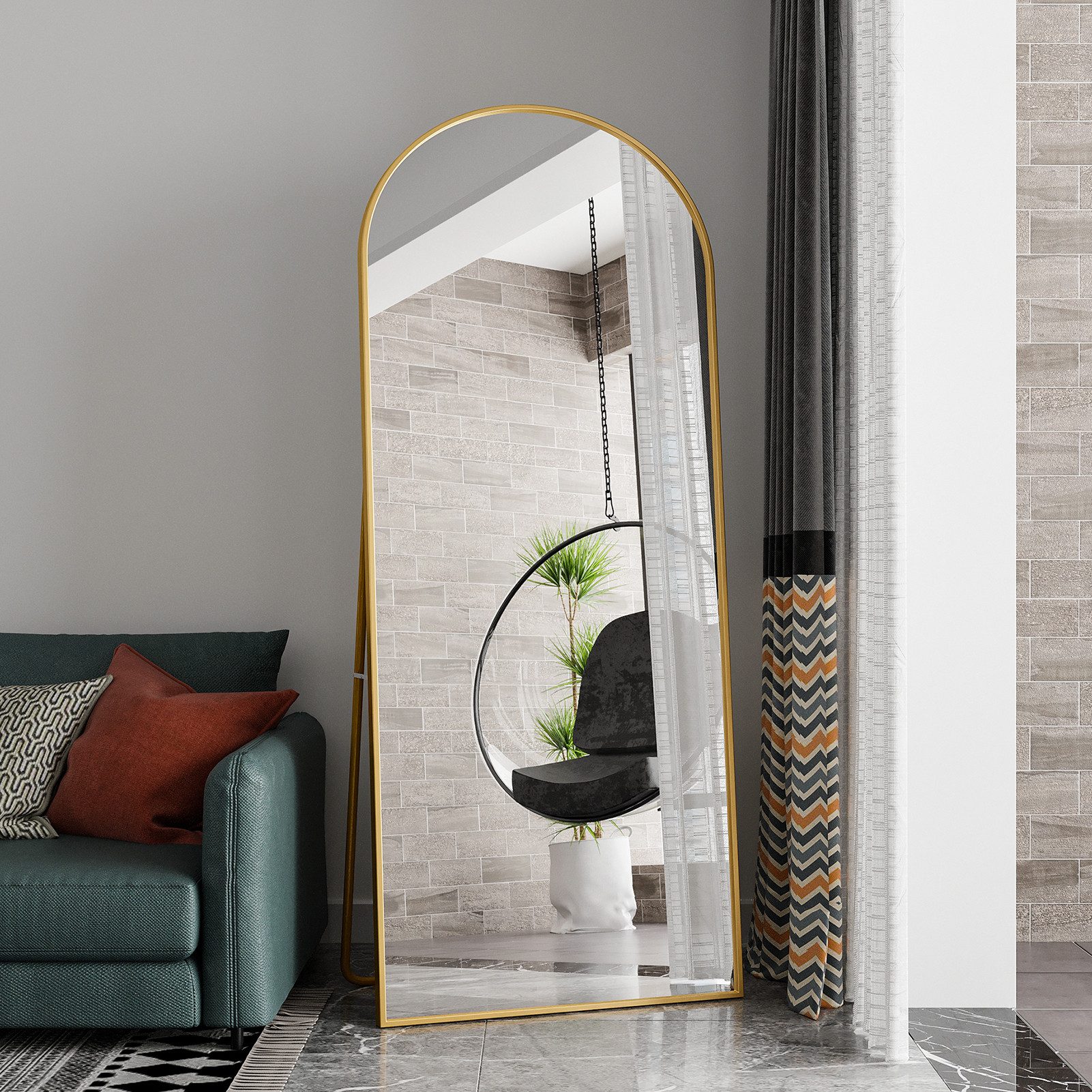 PXloue Ganzkörperspiegel 180x80 Oval Wandspiegel Standspiegel Groß Wand Ganzkörper, Spiegel Rund,Industrial Wandspiegel, für Schlafzimmer Badezimmer