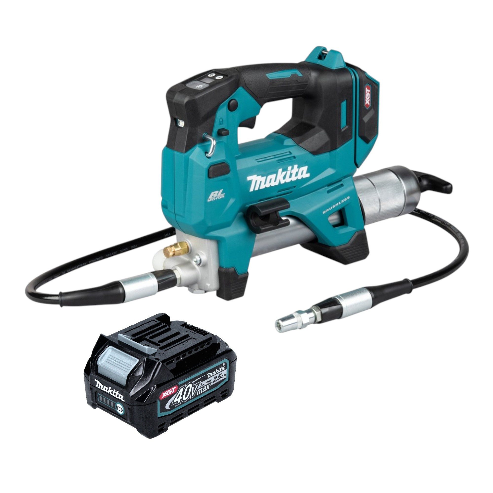 Makita Werkstattpresse GP 001 GD1 Akku Fettpresse 40 V max. 690 bar Brushless + 1x Akku 2,5