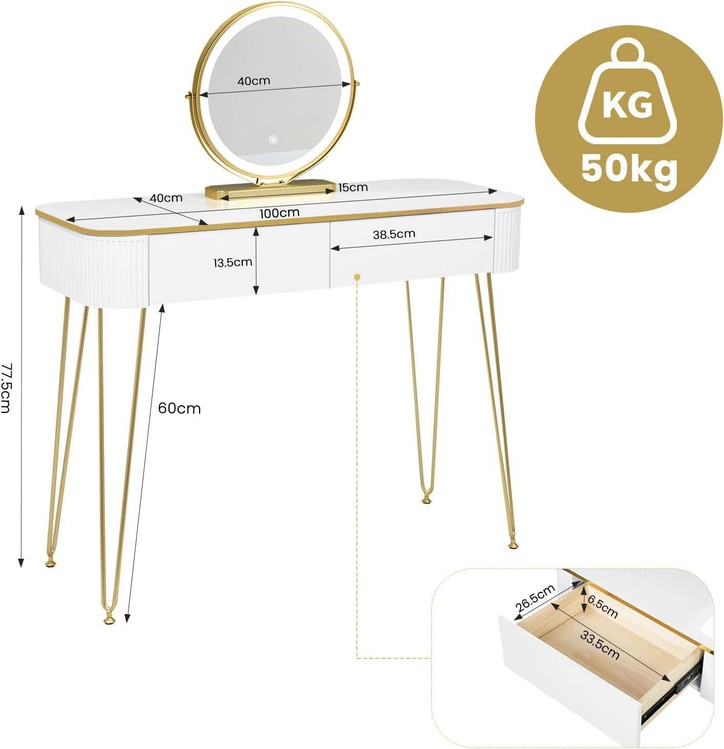 EUGAD Schminktisch (1-St), mit LED-Beleuchtung, einstellbare Helligkeit, mit 2 Schubladen