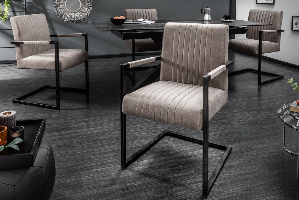 riess-ambiente Freischwinger BIG ASTON taupe – Microfaser, Taschenfederkern, Eisengestell, inkl. Armlehne für hohen Sitzkomfort – ideal für Deinen Loft-Style