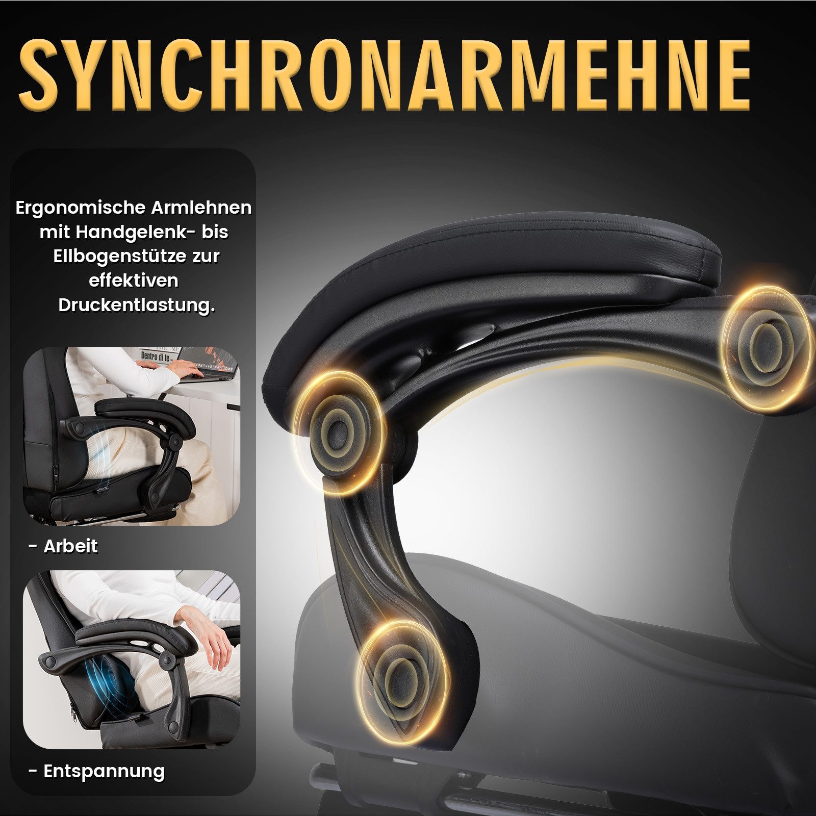 GTPLAYER Gaming-Stuhl Bürostuhl mit Massagefunktion, Fußstütze, Kopfstütze (Packung), Ergonomischer Gamer Stuhl Maximale Belastung 150 kg, 360° drehbar – Bild 4 von 5