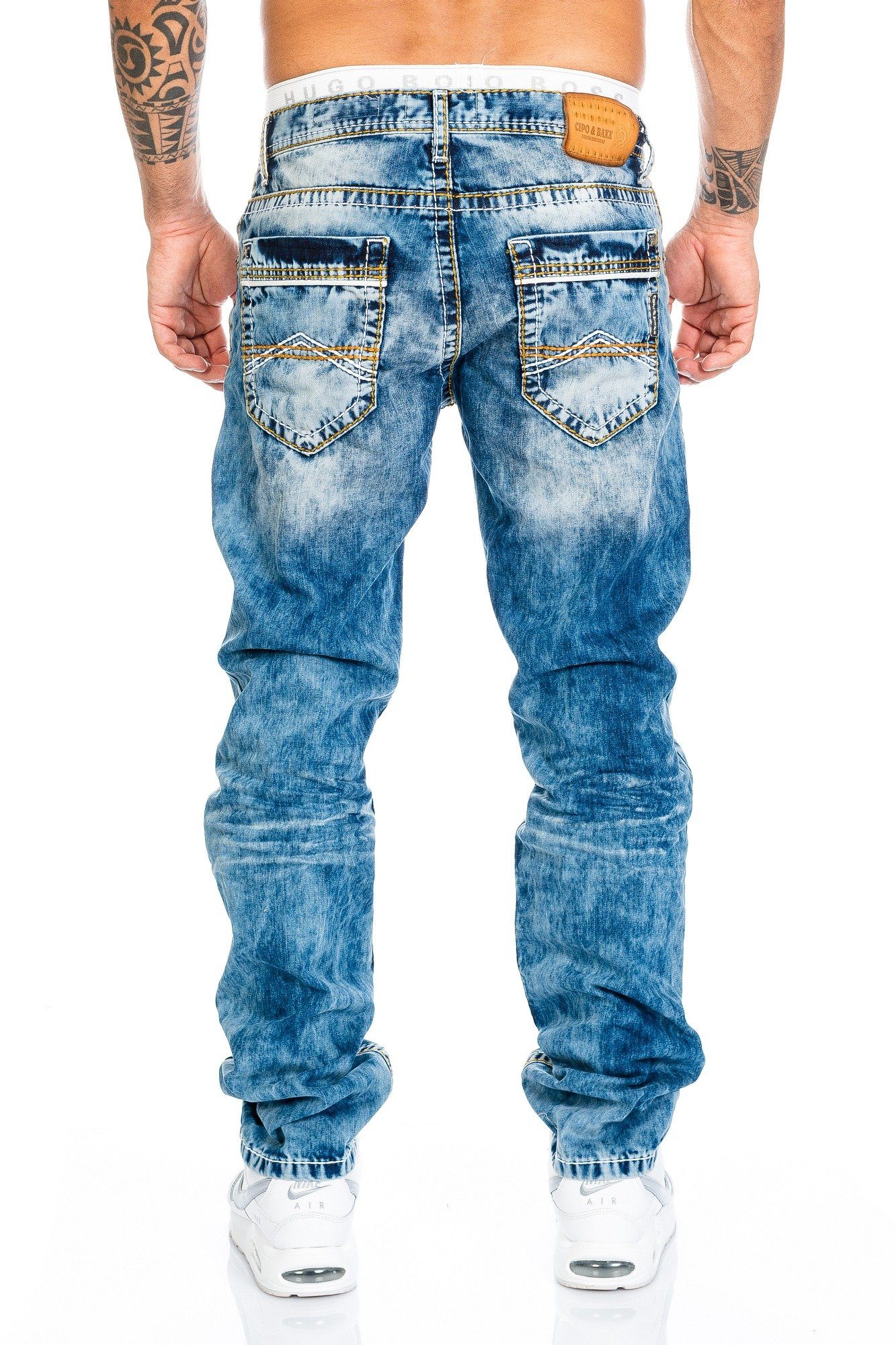 Herren Jeans Cipo & Baxx Regular-fit-Jeans Jeans Hose mit dicken Nähten Stylische Design mit dicken Kontrastnähten