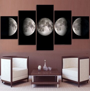 TPFLiving Kunstdruck (OHNE RAHMEN) Poster - Leinwand - Wandbild, 5 teiliges Wandbild - Universum, Erde, Planeten und Sterne (Leinwandbild XXL), Farben: Schwarz, Weiß -Größe: 10x15 10x20 10x25cm