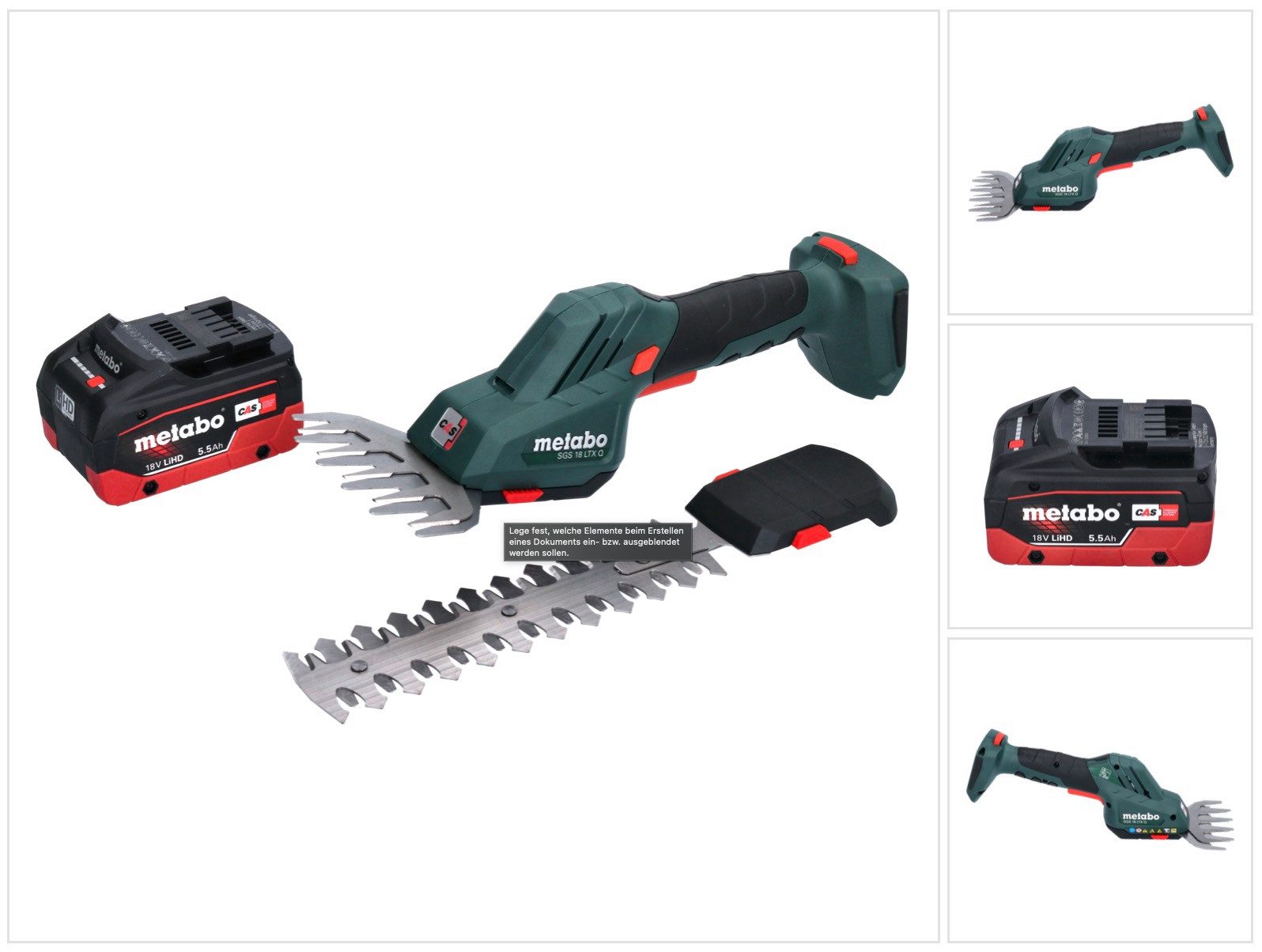 metabo Akku-Grasschere SGS 18 LTX Q Akku Gras und Strauchschere 18 V + 1x Akku 5,5 Ah - ohne