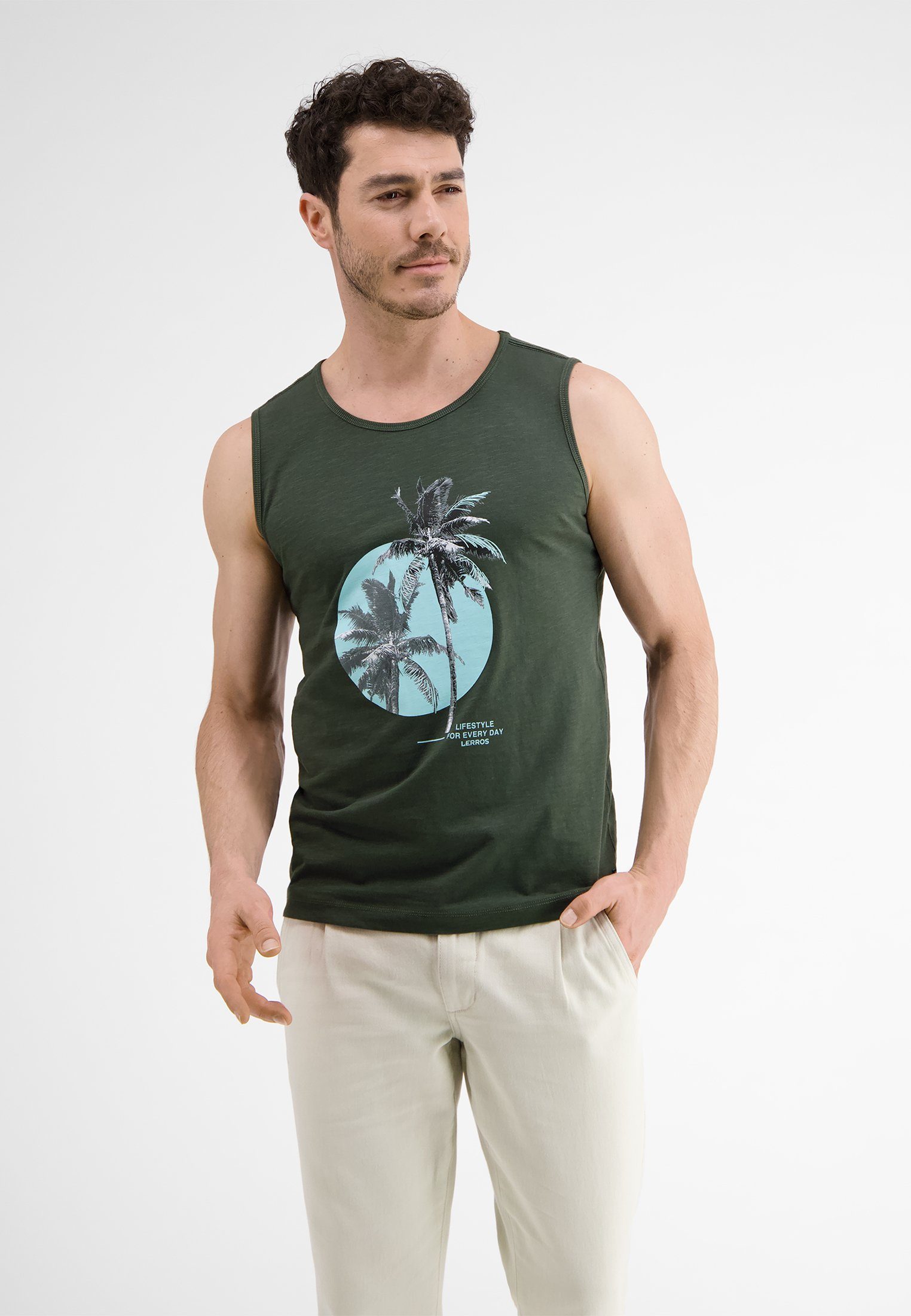 Palmenprint sommerlichem mit LERROS OLIVE LERROS Tanktop CHILLED Muskelshirt