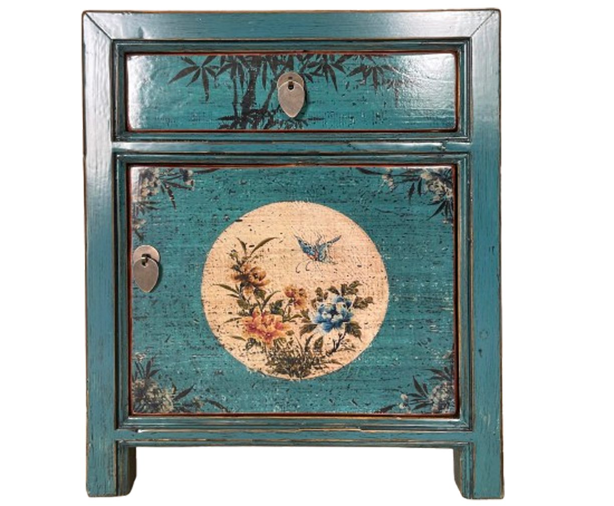 OPIUM OUTLET Nachttisch Nachtkommode Nachtkästchen Nachtschrank Schränkchen Nachtkonsole (B x T x H: 45 x 33 x 55 cm / Vintage-Stil, Asia Möbel komplett montiert), chinesisch asiatisch orientalisch