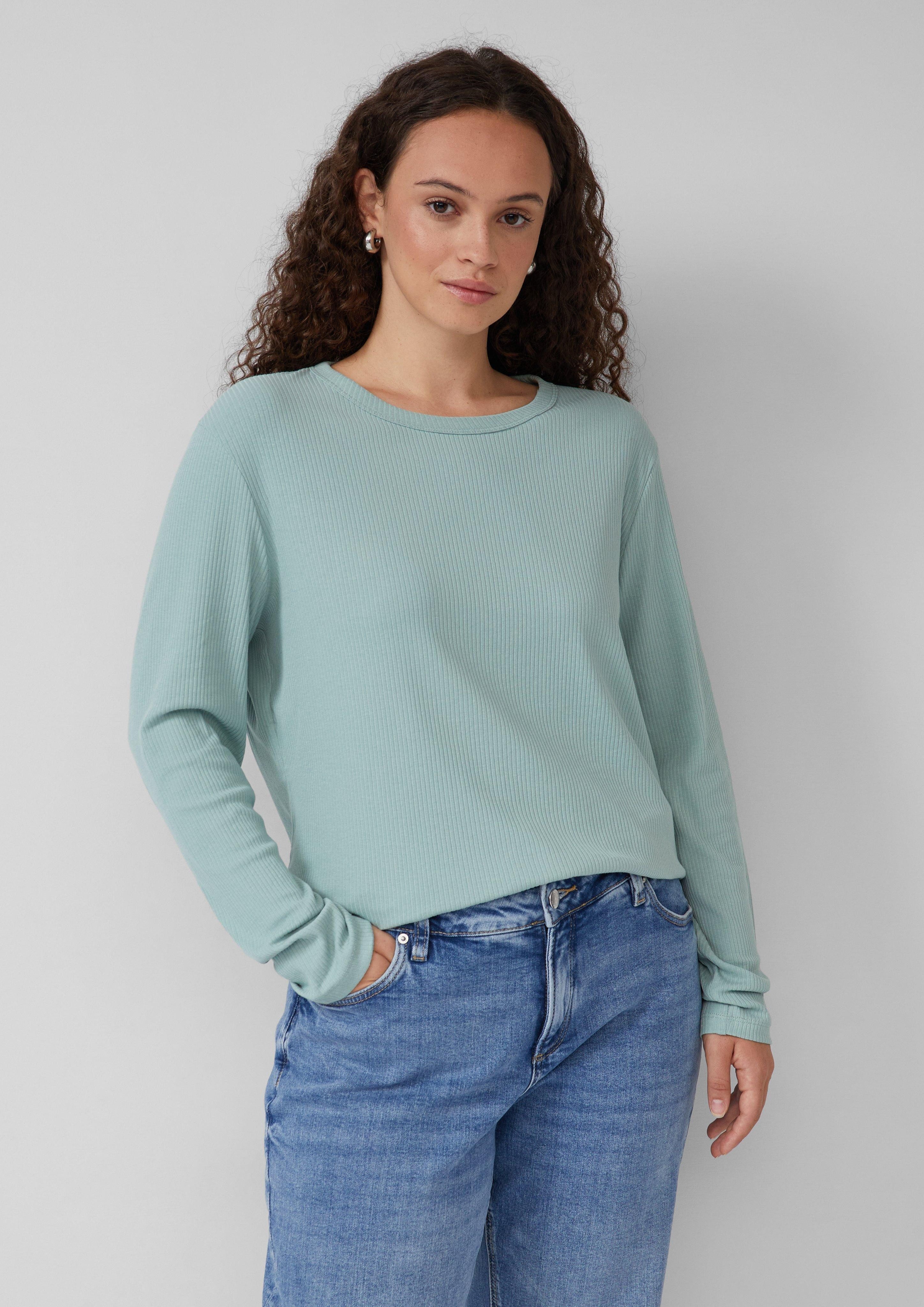 QS Kurzarmshirt Geripptes Longsleeve im Slim günstig online kaufen