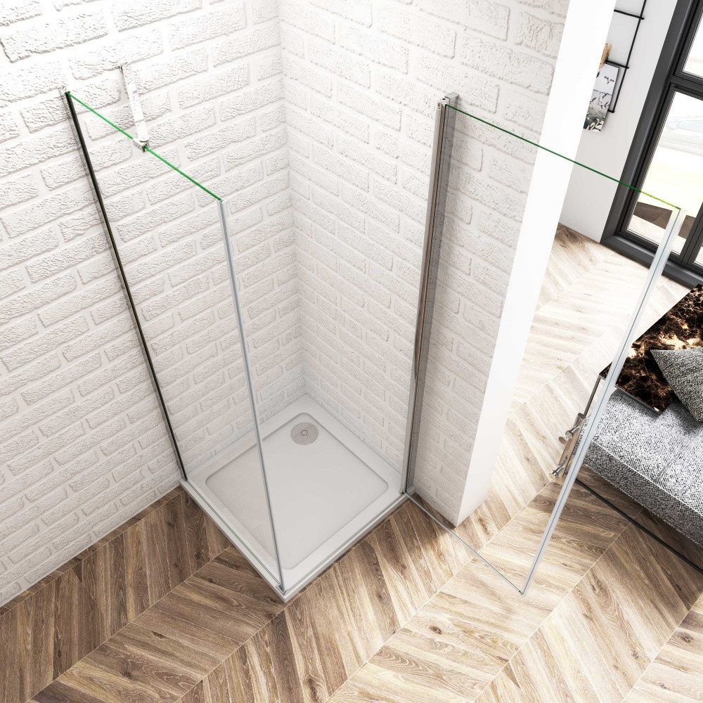 Duschparadies Eckdusche H:185cm 6mm ESG Pendeltür mit Seitenwand Stabilstange Duschkabine, BxT: 76x70 cm, Sicherheitsglas, ebenerdiger Einbau möglich