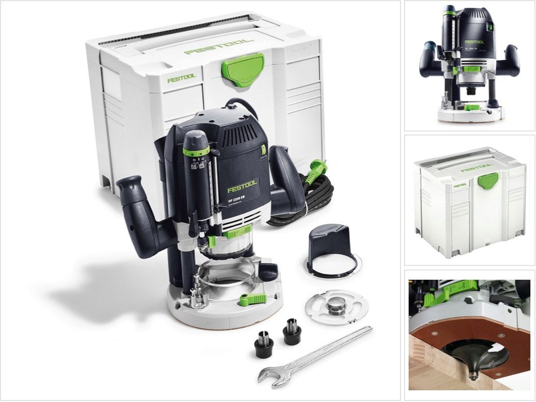 FESTOOL Oberfräse OF 2200 EB-Plus Oberfräse 2200W 80mm Hub (574349) + Zubehör + Systa