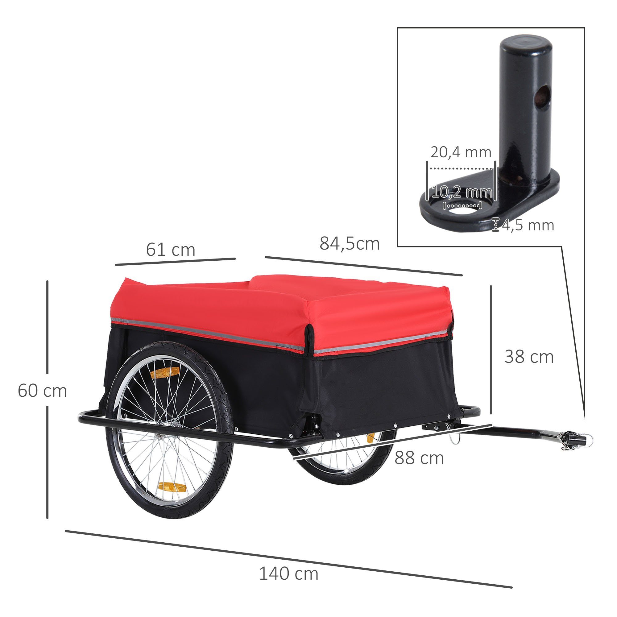 HOMCOM Fahrradlastenanhänger Lasten-Fahrradanhänger, Rot+Schwarz 140 x 88 x 60 cm