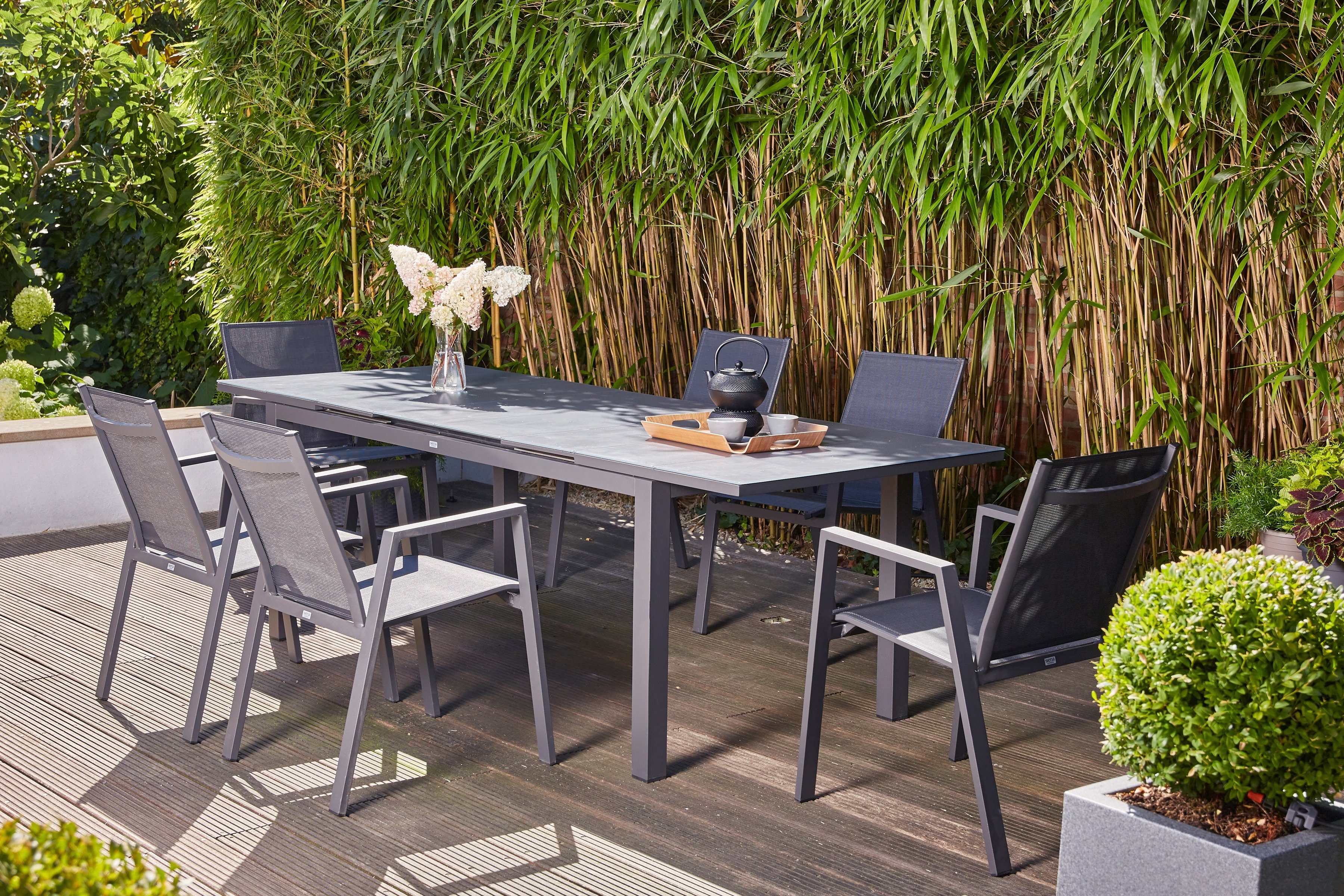 Siena Garden GartenEssgruppe Savona, (7tlg), Stapelsessel mit Gestell