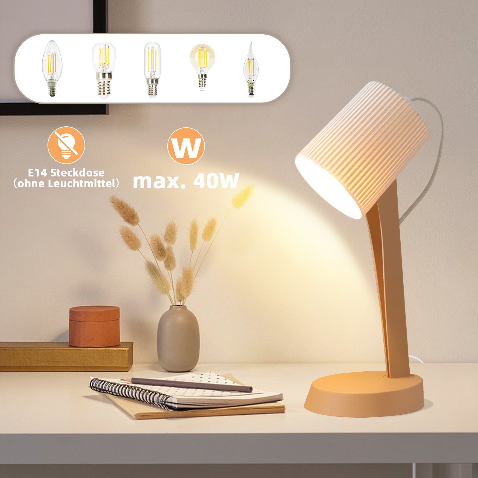 ZMH Tischleuchte Modern Nachttischlampe mit Kabel Wohnzimmer mit Kippschalt günstig online kaufen