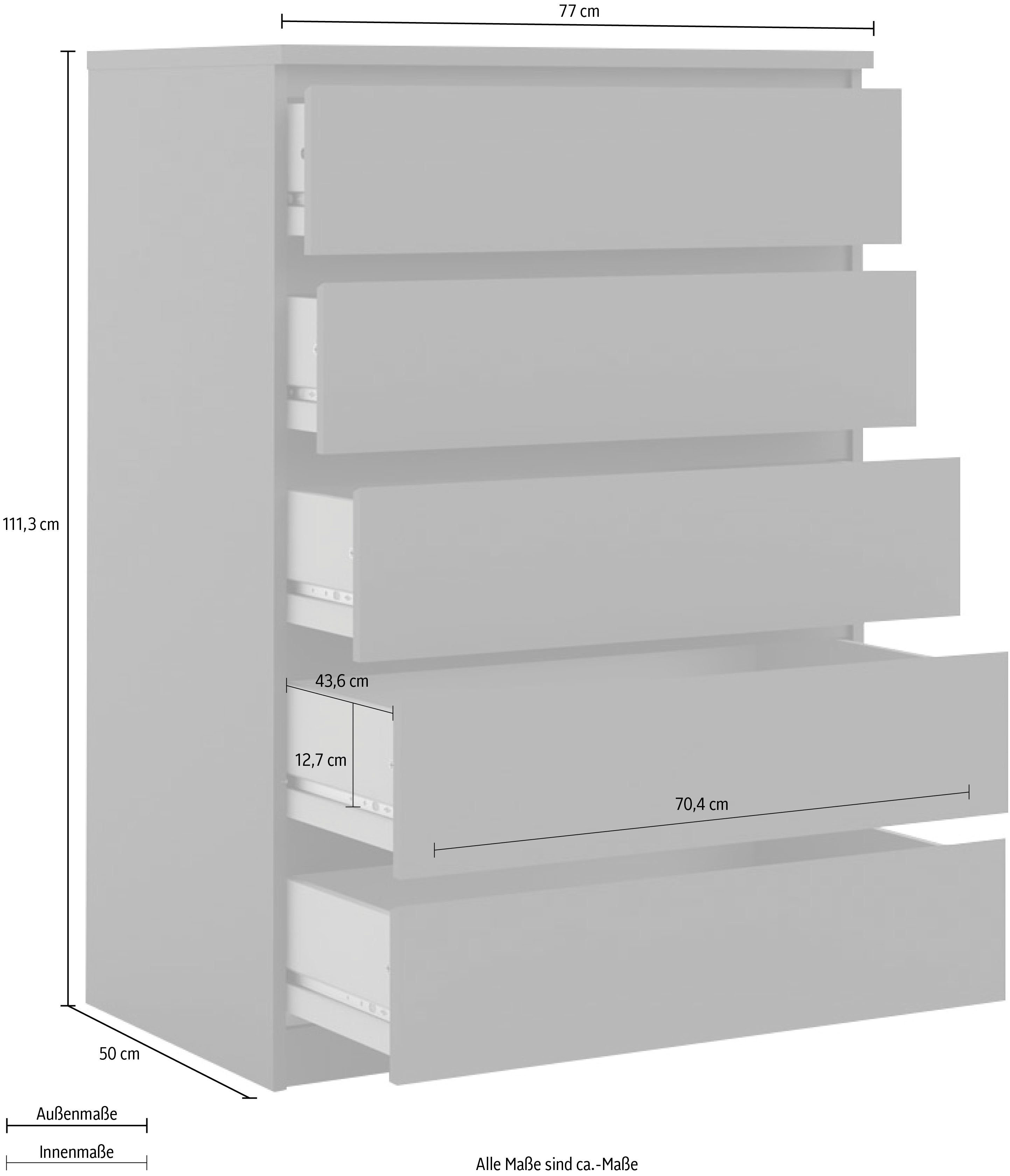 INOSIGN Kommode Naia, Aufbewahrung, 5 Schubladen, Matt-Optik, grifflose Front, Modern, skandinavisches Design, in mehrere Farben, Hoch