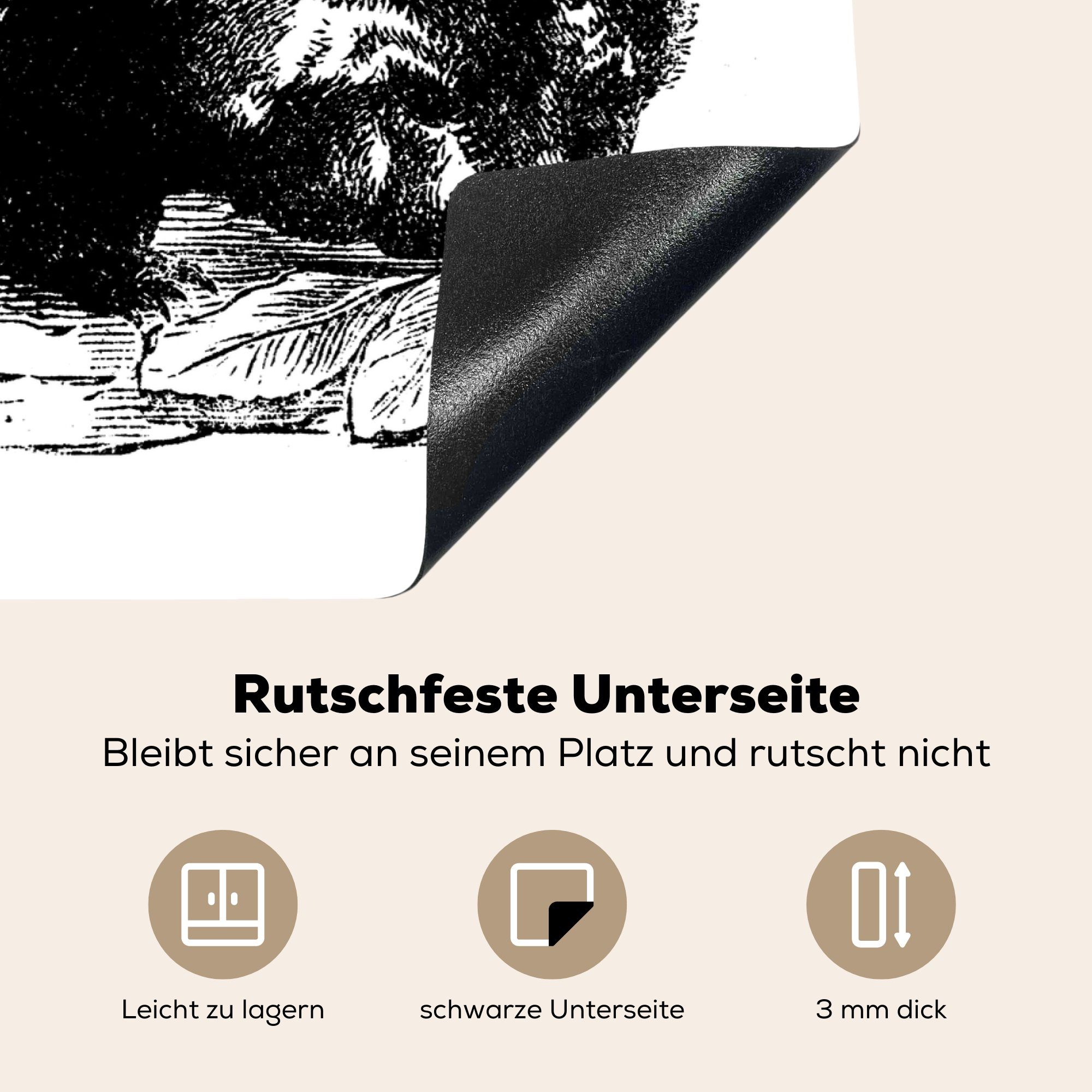 MuchoWow Herdblende-/Abdeckplatte Eine cm, Mobile Illustration eines 70x52 tlg), schwarz-weiße nutzbar, Wombats, (1 Arbeitsfläche Ceranfeldabdeckung Vinyl