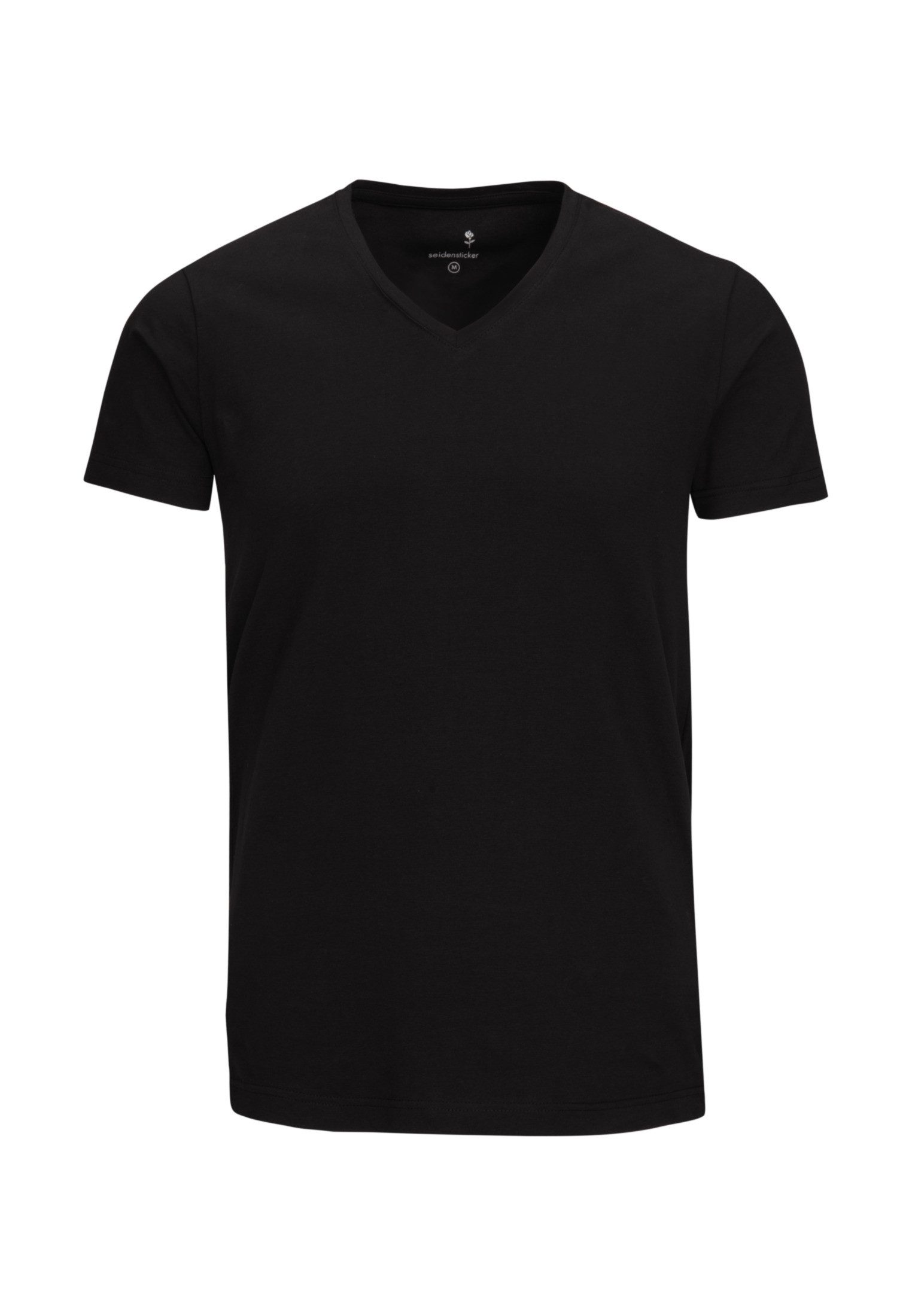 seidensticker T-Shirt Seidensticker Herren T-Shirt Kurzarm V-Neck Slim Jersey Schwarz