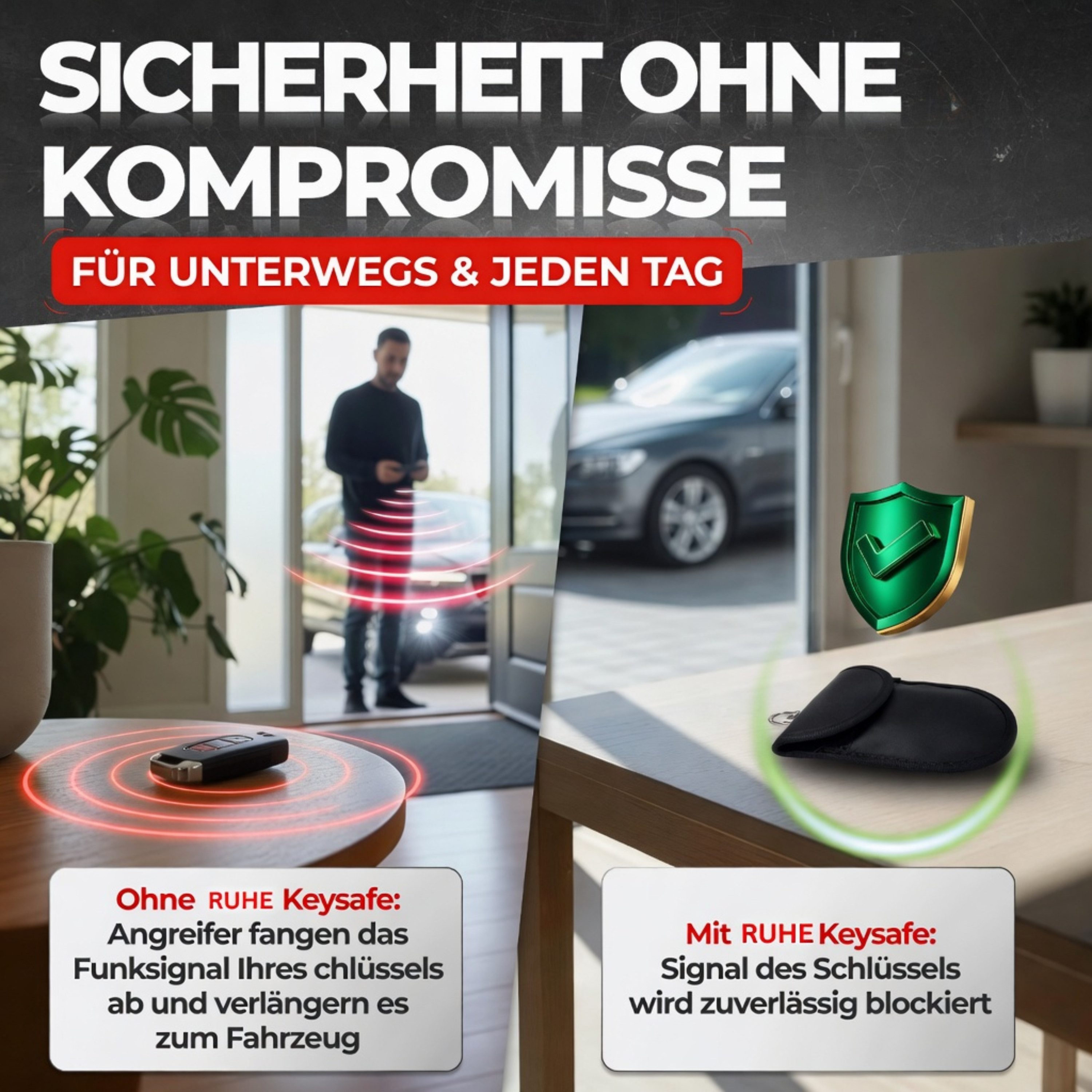 RUHE Schlüsseltasche RFID-Blocker Autoschlüssel TESLA Karte Kreditkarte Keyless Go Schutz (Packung, 1-tlg., 2 PACK), Innerer Schlüsselanhänger Signalabschirmung – Bild 4 von 5