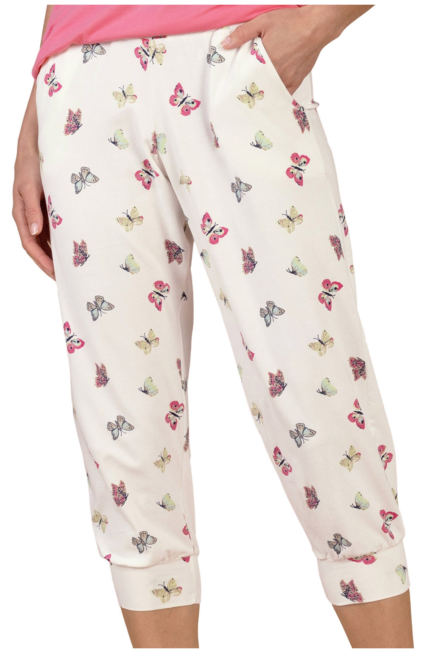 Nina Von C. Pyjamahose Damen Caprihose Schmetterlinge (1-tlg) Modisches Design