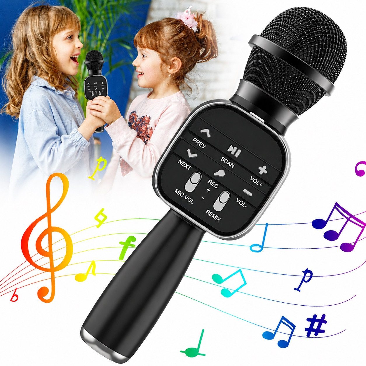 MOPUEA Mikrofon Kabellose Karaoke-Handmikrofon, Bluetooth-Karaokemaschine (Tragbarer Handmikrofon-Lautsprecher, 1-tlg), Kabelloses Mikrofon geeignet für Familienfeiern, Karaoke-Singen