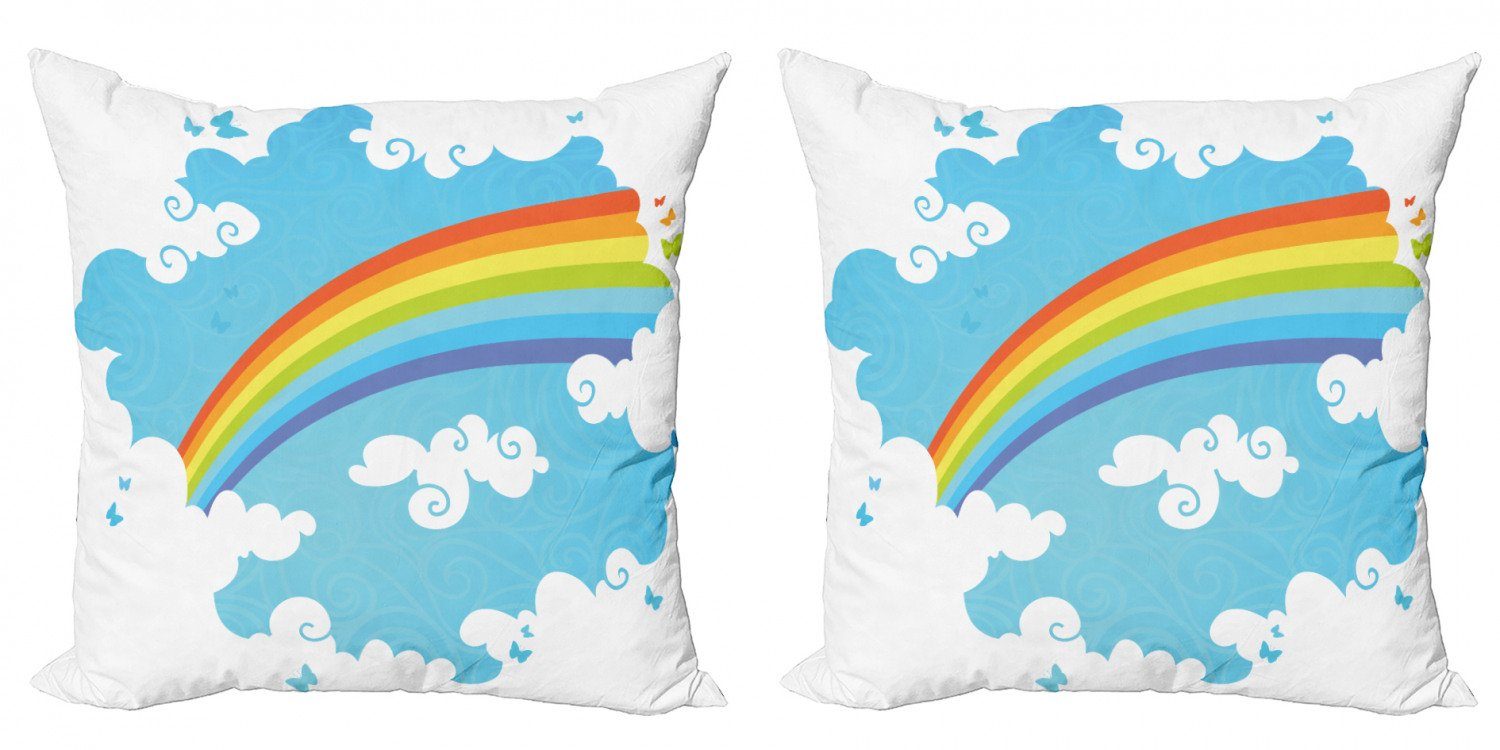 Kissenbezüge Modern Accent Doppelseitiger Digitaldruck, Abakuhaus (2 Stück), Regenbogen Wolken auf blauer Strudel Linien