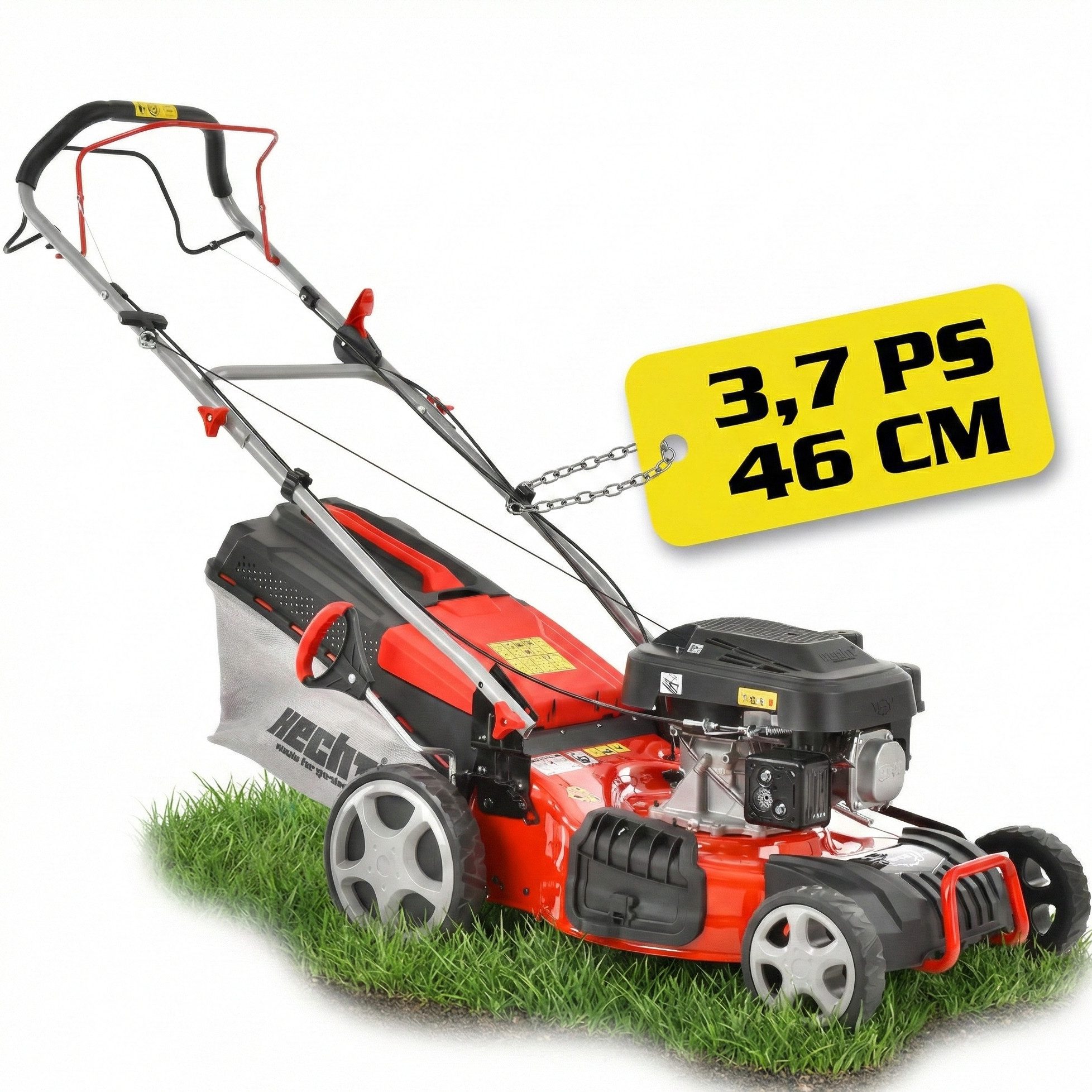 Hecht Benzinrasenmäher 547 SXW 5in1 mit Radantrieb Mulchkit Stahlgehäuse, 46 cm Schnittbreite, 3,7 PS, 150 cm³, 25-75 mm