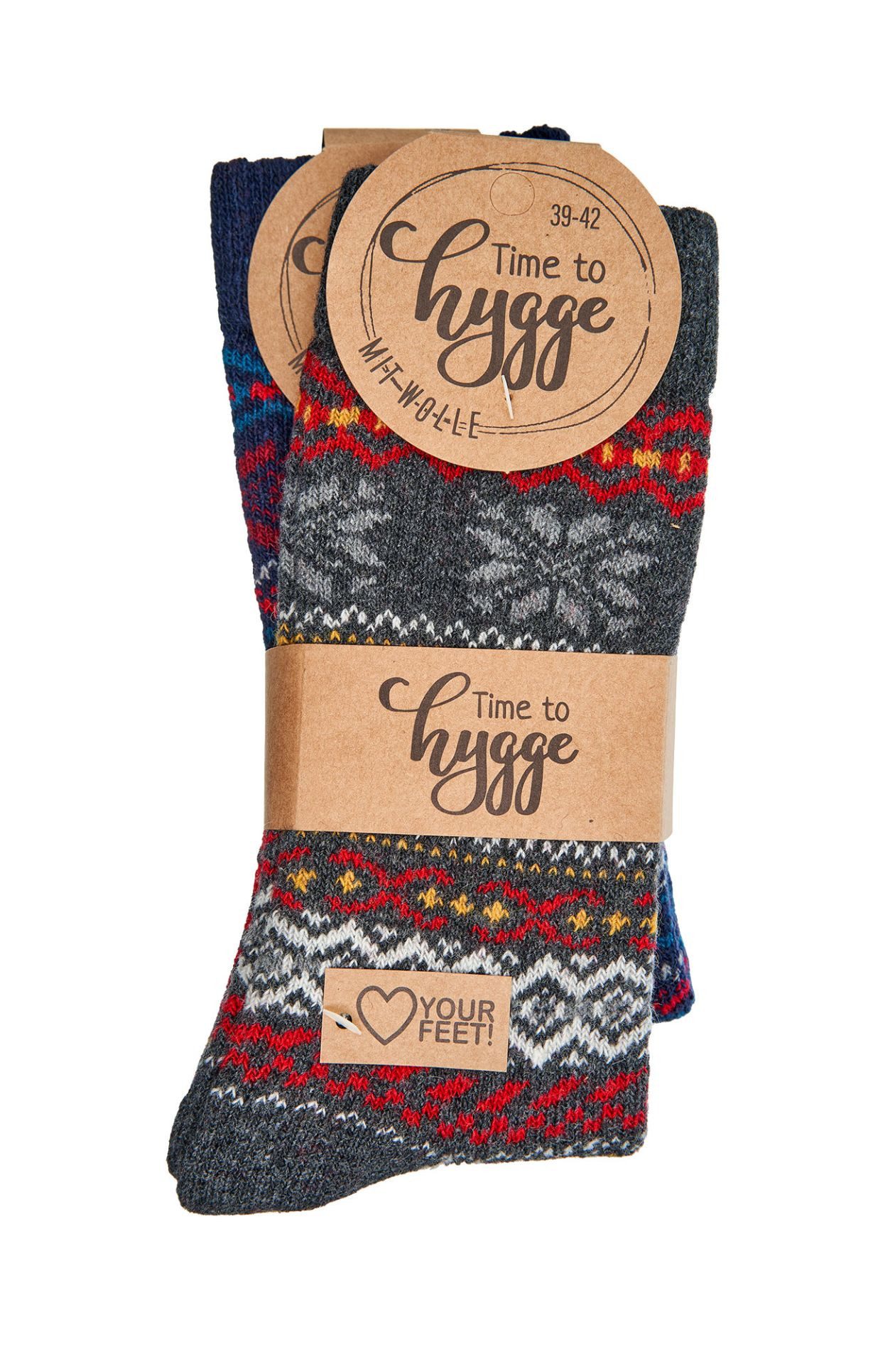 Wowerat Freizeitsocken 2 Paar Hygge-Socken mit Wolle, Damen & Herren, schöne Farben sortiert