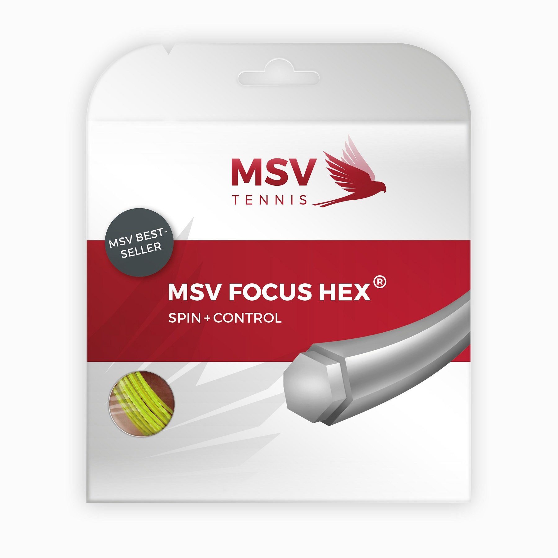 Tennissaite Focus Hex (Haltbarkeit+Spin) neongelb 12m Set