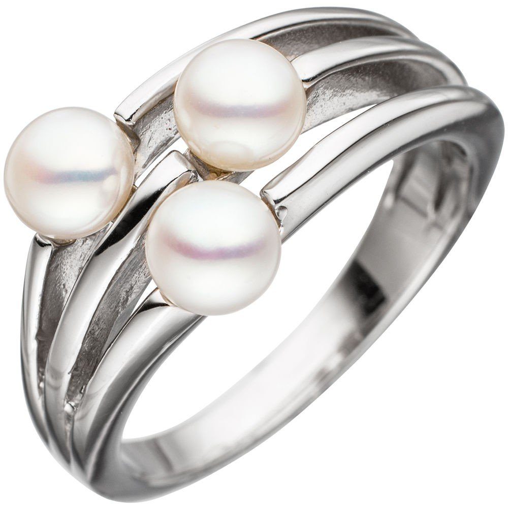 Schmuck Krone Silberring Ring Damenring mit drei weißen Süßwasser Perlen  925 Silber Perlenring Damen, Silber 925