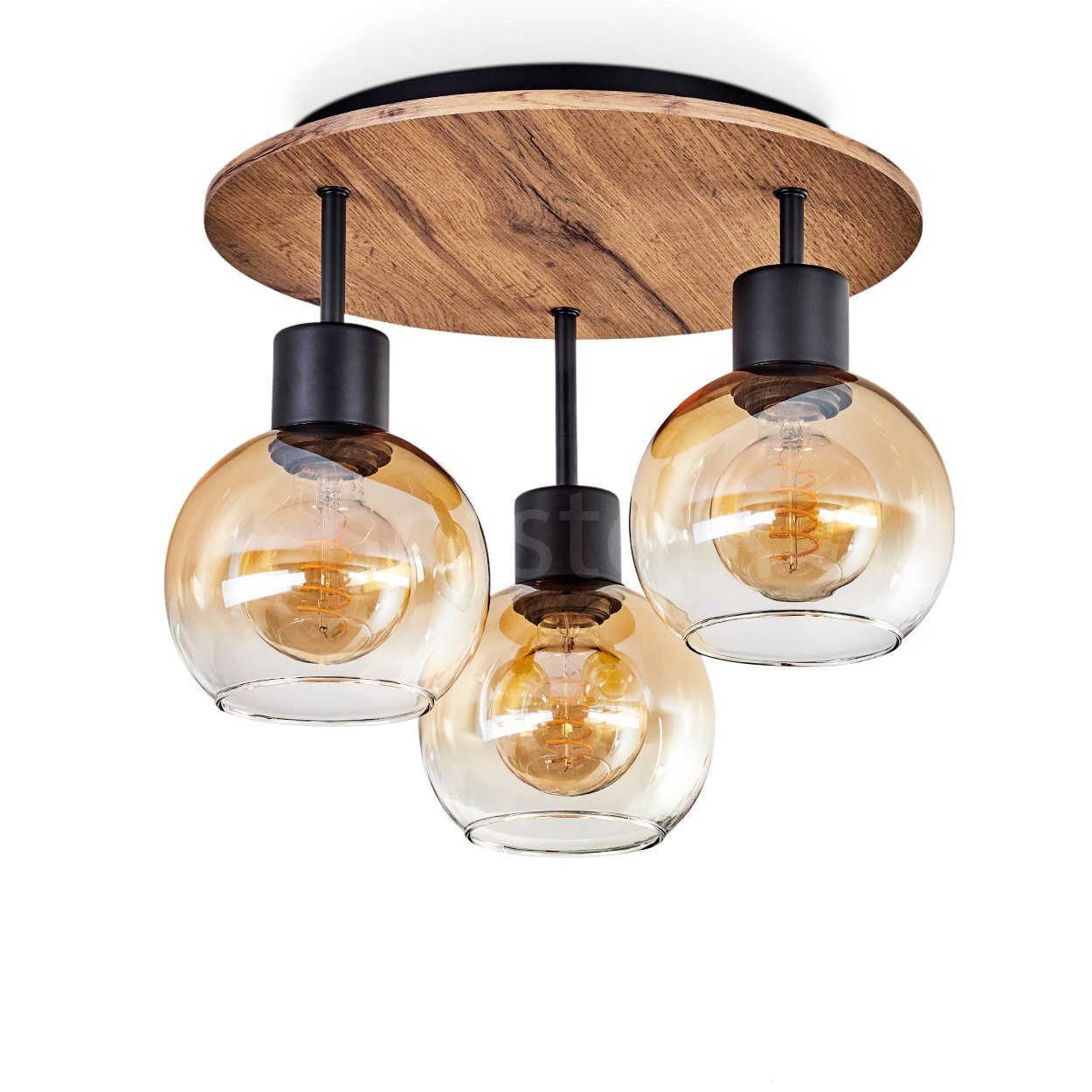 hofstein Deckenleuchte Deckenlampe aus Metall/MDF/Glas in Schwarz/Braun in günstig online kaufen