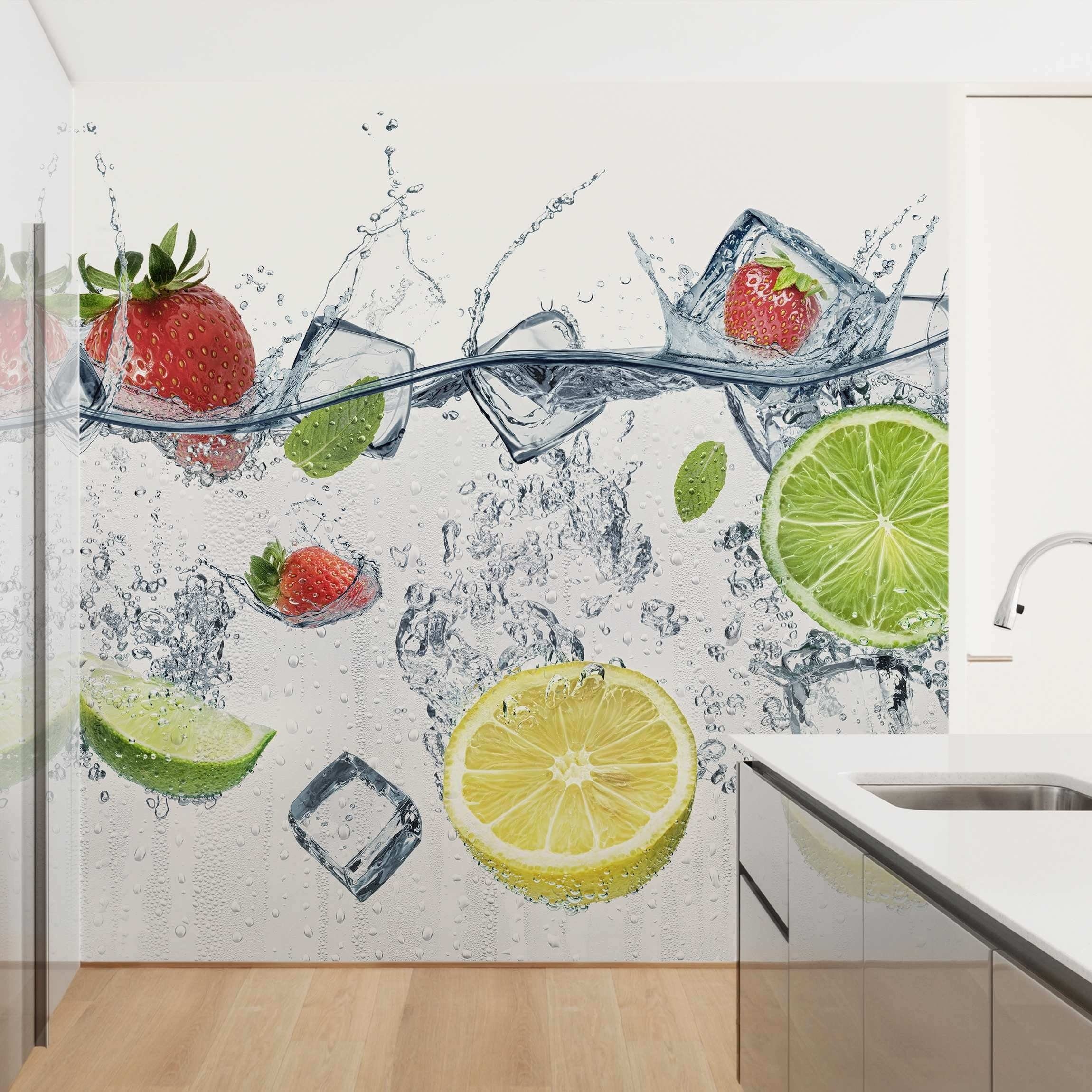 Bilderdepot24 Küchentapete Küche Limette Erdbeere Wasser günstig online kaufen