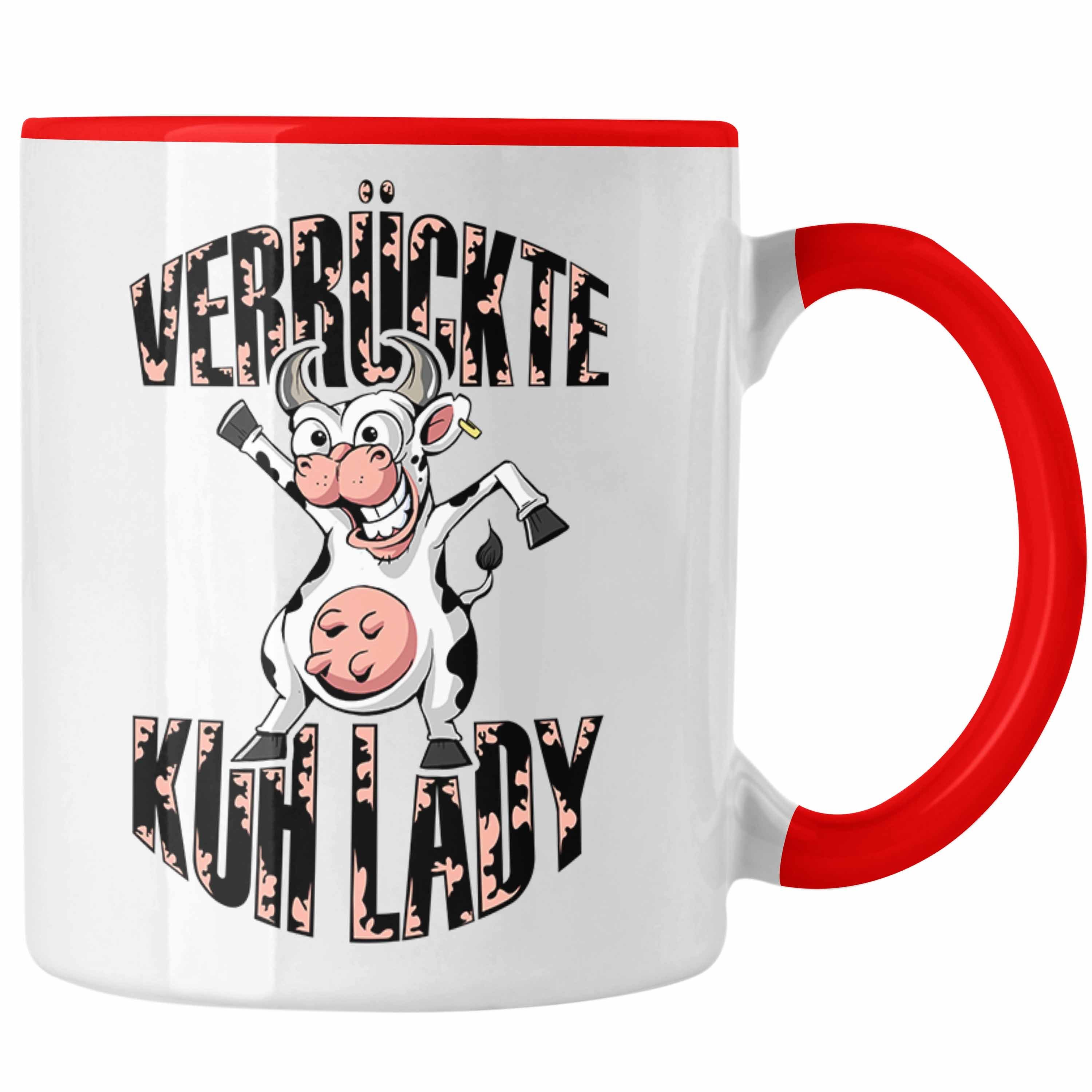 Geschenk "Verrückte Kuhlady" Tasse Trendation Frauen Bauernhof Lustige Bäuerin Rot Tasse