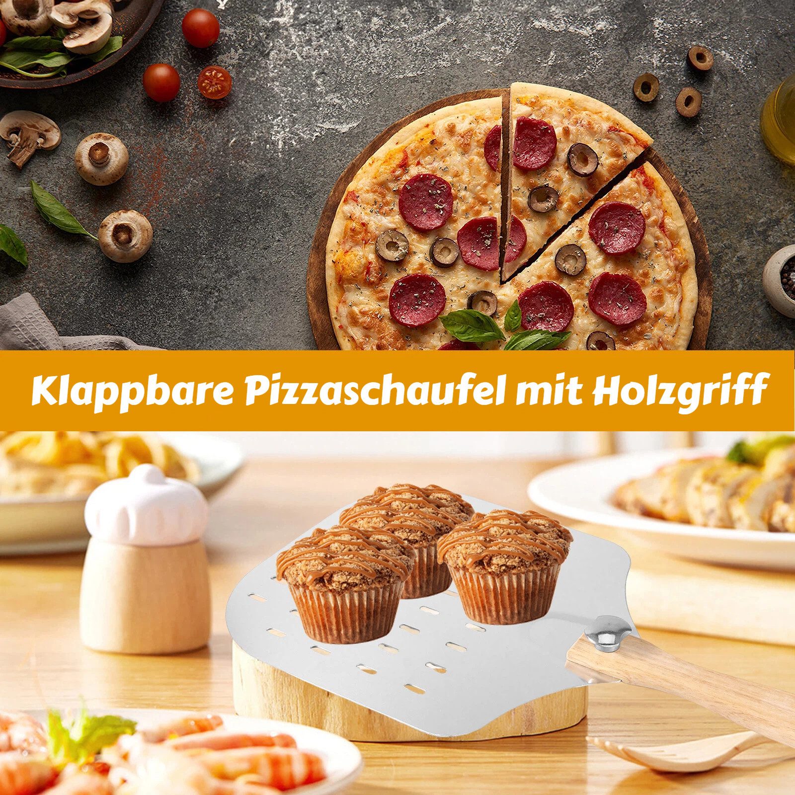 BlingBin Pizzaschieber Leichte Perforierte Pizzaschaufel Mit Holzgriff, Edelstahl Pizzaheber, Geeignet Für Zuhause Restaurants Und Pizzerien, Leicht Zu Reinigen