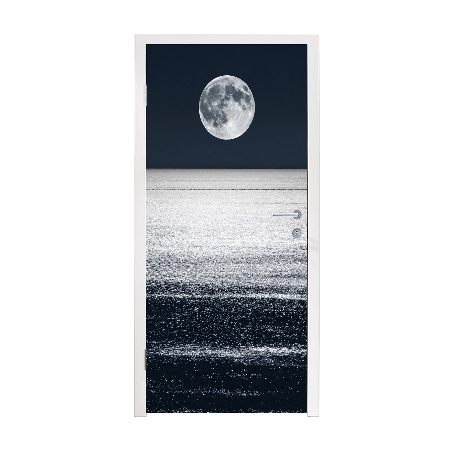 MuchoWow Türtapete Meer - Mond - Wasser, Matt, bedruckt, (1 St), Fototapete für Tür, Türaufkleber, 75x205 cm